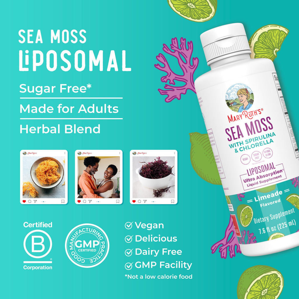 MARYRUTH'S Sea Moss with Spirulina and Chlorella Liposomal, 15 Servings