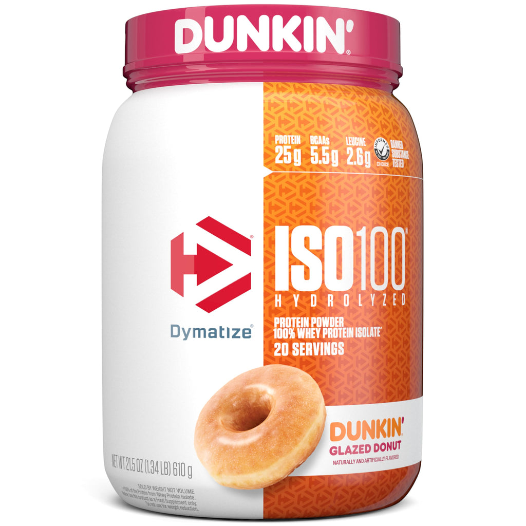 Dymatize ISO100 Hydrolyzed Protein Powder, 100% Whey Isolate, 25g of Protein, 5.5g BCAAs & ISO100 Hydrolyzed Protein Powder, 100% Whey Isolate, Dunkin' Glazed Donut Flavor