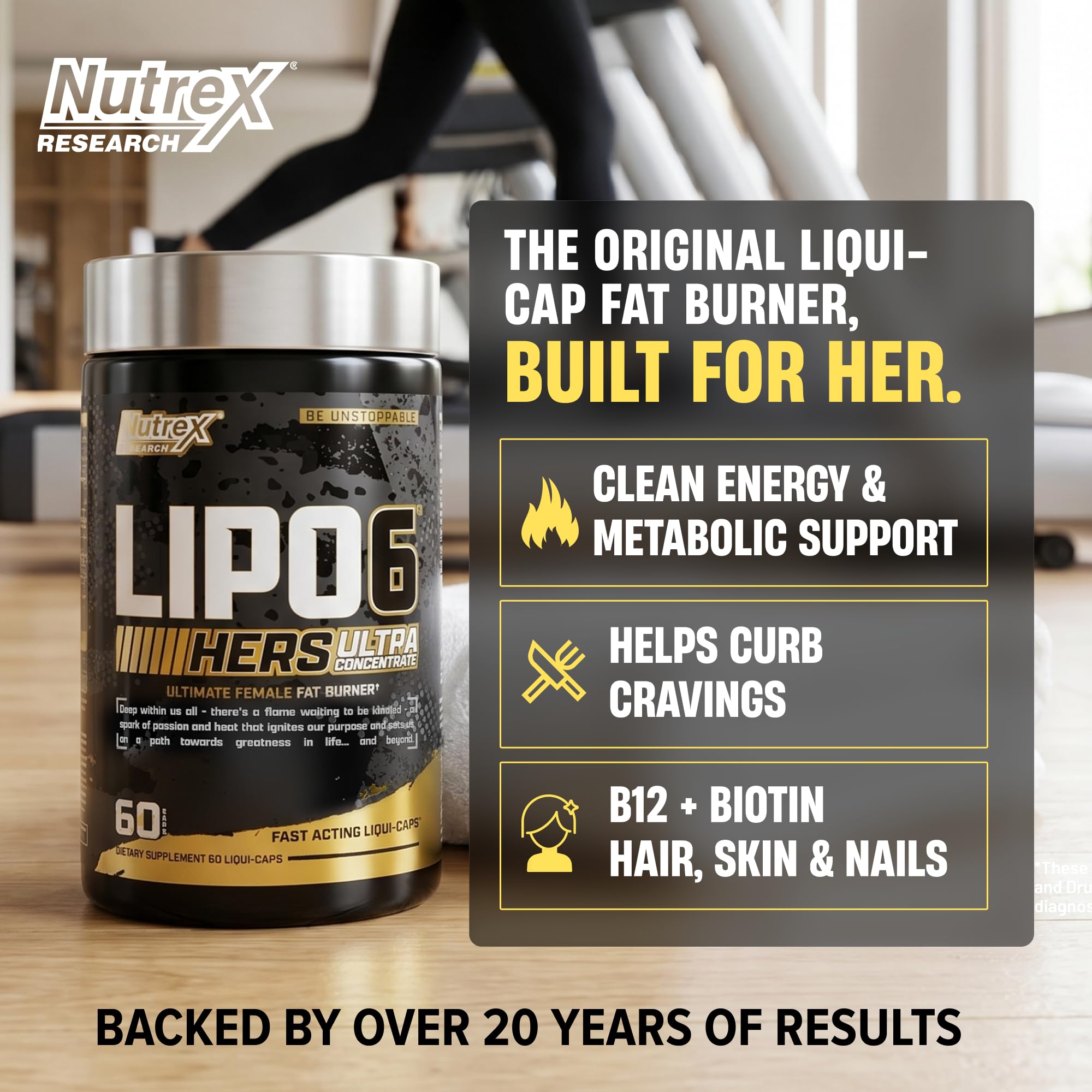 Lipo-6 Black Hers Ultra Concentrate | Weight Loss Pills for Women | Fat Burner, Appetite Suppressant, Metabolism Booster for Weight Loss + Hair, Skin, & Nails Support | 60 Diet Pills