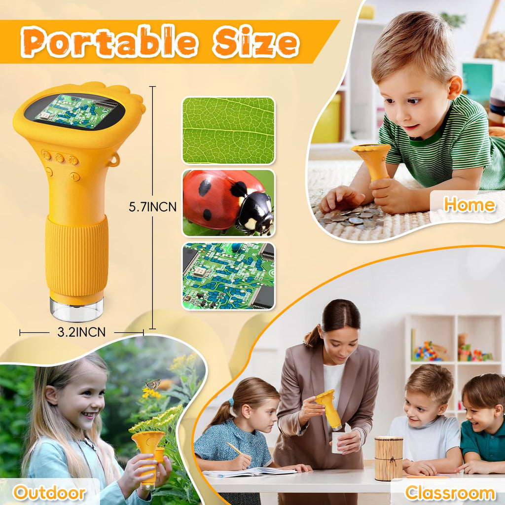Microscope for Kids, Ahalfcit 1000X Handheld Digital Microscope with 2” HD IPS Screen, Portable Mini Camera for Exploring Nature, Science Educational Toy, Birthday Gift for 3-12 Years Old Boys Girls