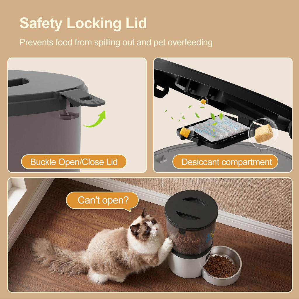 Automatic Cat Feeder 4L Timed Cat Dry Food Dispenser Auto Pet Feeder Portion Control up to 9 Meals/Day for Cats and Small Dogs Dual Power Supply, with Stainless Bowl Fresh Food, Easy Clean