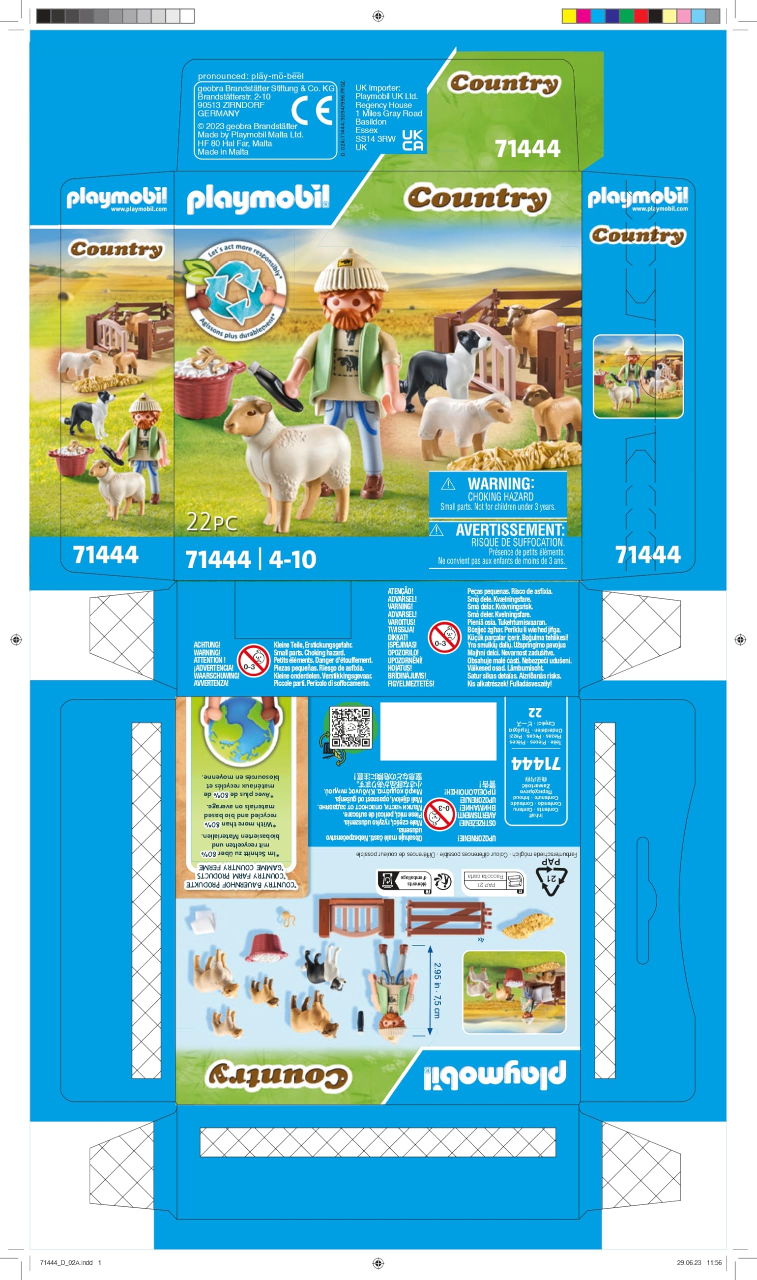 Playmobil 71444 Shepherd with Sheep - Country - with 5 Animals and 1 Character - Toy made with More than 80% recycled or bio-sourced materials on average. Suitable for ages 4 and up
