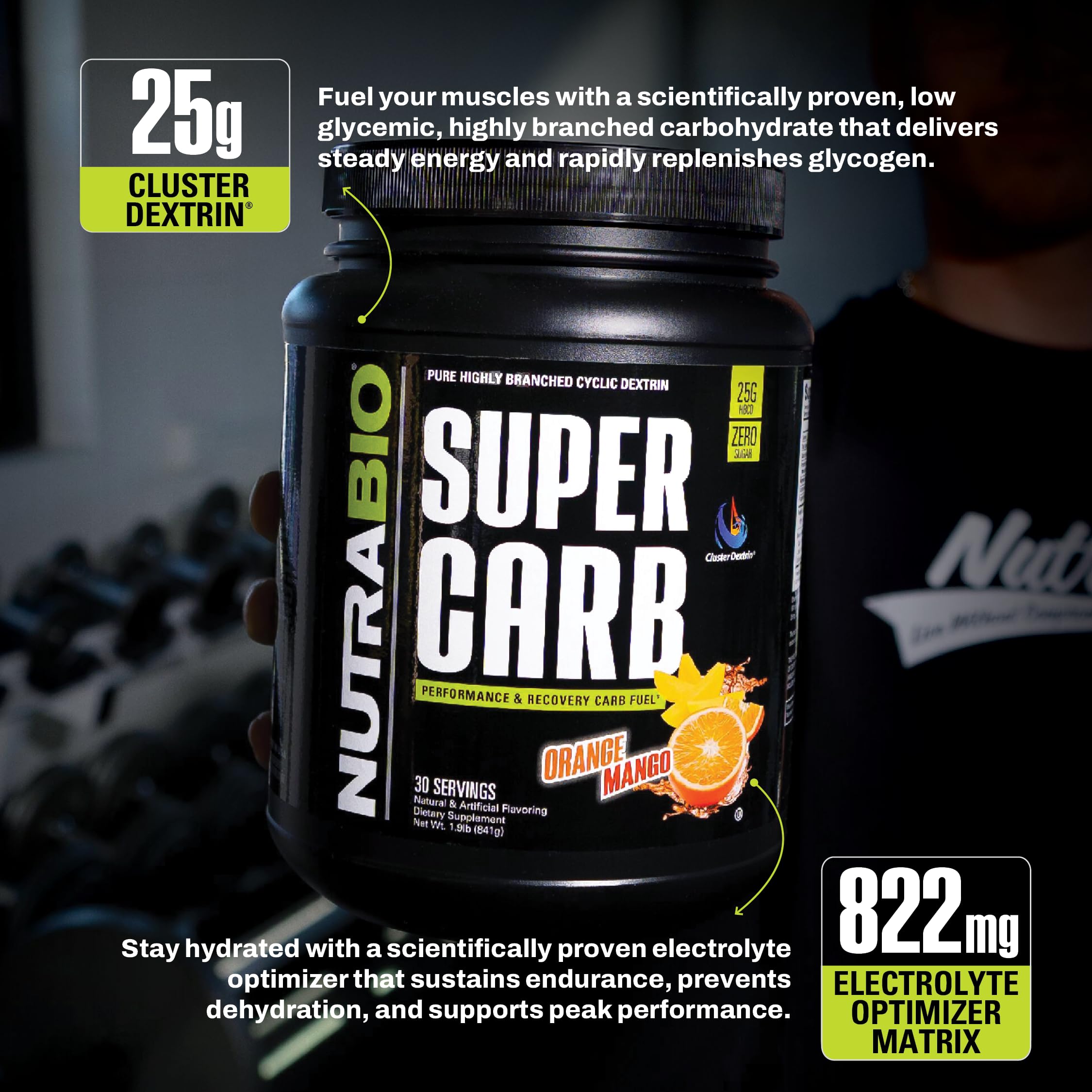 NutraBio Super Carb, Carbohydrate Powder with Cluster Dextrin & Electrolytes, Advanced Carb Supplement Powder for Workout Fuel, Performance, and Muscle Recovery, Cyclic Dextrin, Orange Mango, 30 Sv