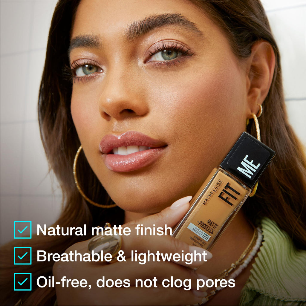 Maybelline Fit Me Matte + Poreless Liquid Oil-Free Foundation Makeup, Natural Beige, 1 Count (Packaging May Vary)