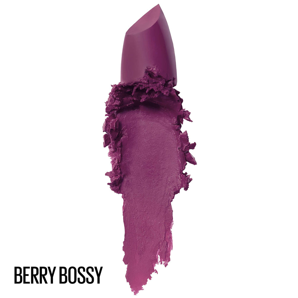 Maybelline Color Sensational Lipstick, Lip Makeup, Matte Finish, Hydrating Lipstick, Nude, Pink, Red, Plum Lip Color, Berry Bossy, 0.15 oz; (Packaging May Vary)