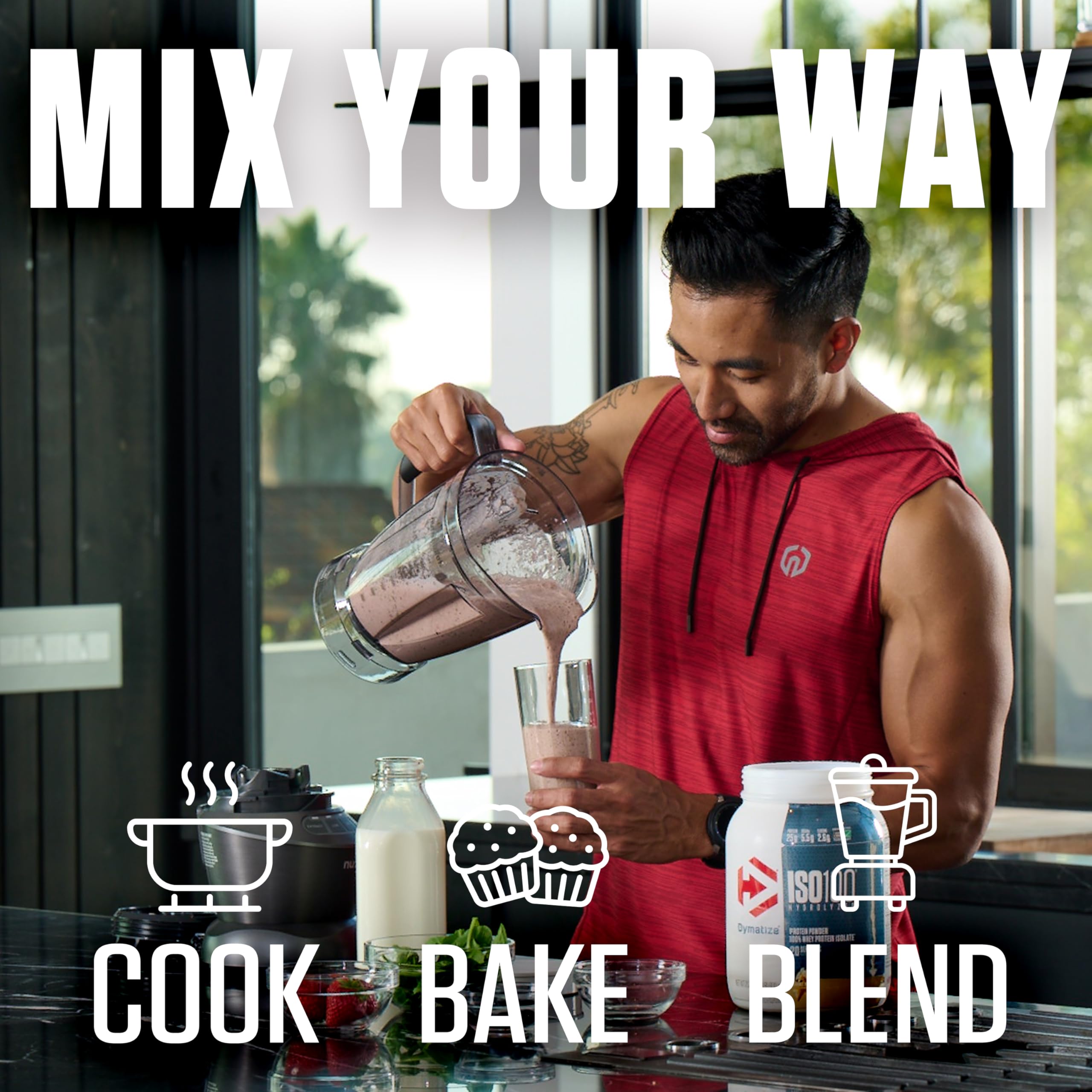 Dymatize x Dunkin' Mocha Latte ISO100 Whey Protein Powder, 95mg Caffeine, 25g of Protein, 20 Servings, 5.5g BCAAs, 120 Cal., Gluten Free, 1g Fat, 1g Sugar, 3g Carb