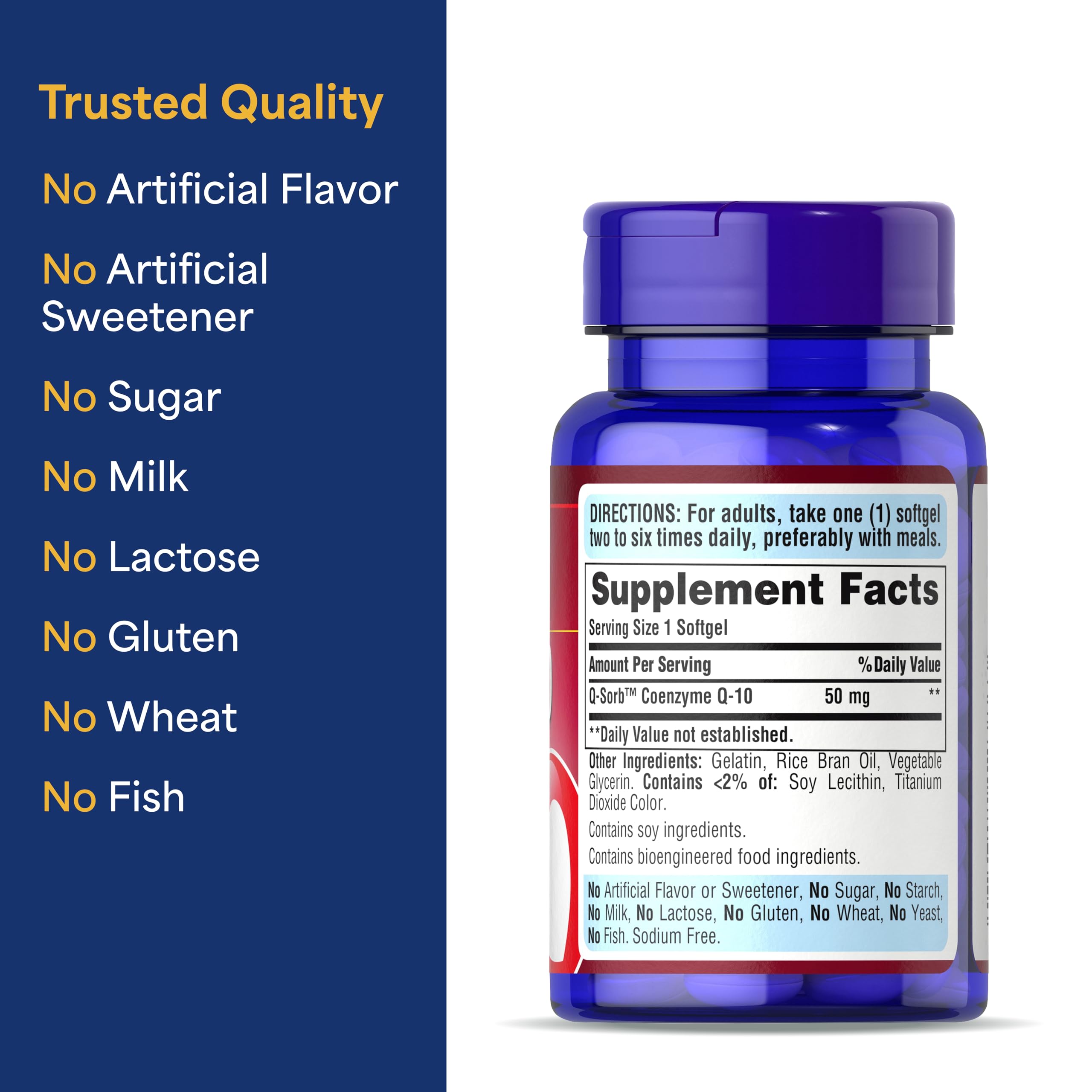 Puritan's Pride Coenzyme CoQ10 50mg, Dietary Supplement for Heart Health, Blood Pressure, Oral Gum Health, and Healthy Aging Support, 100 Servings, Rapid Release Softgels