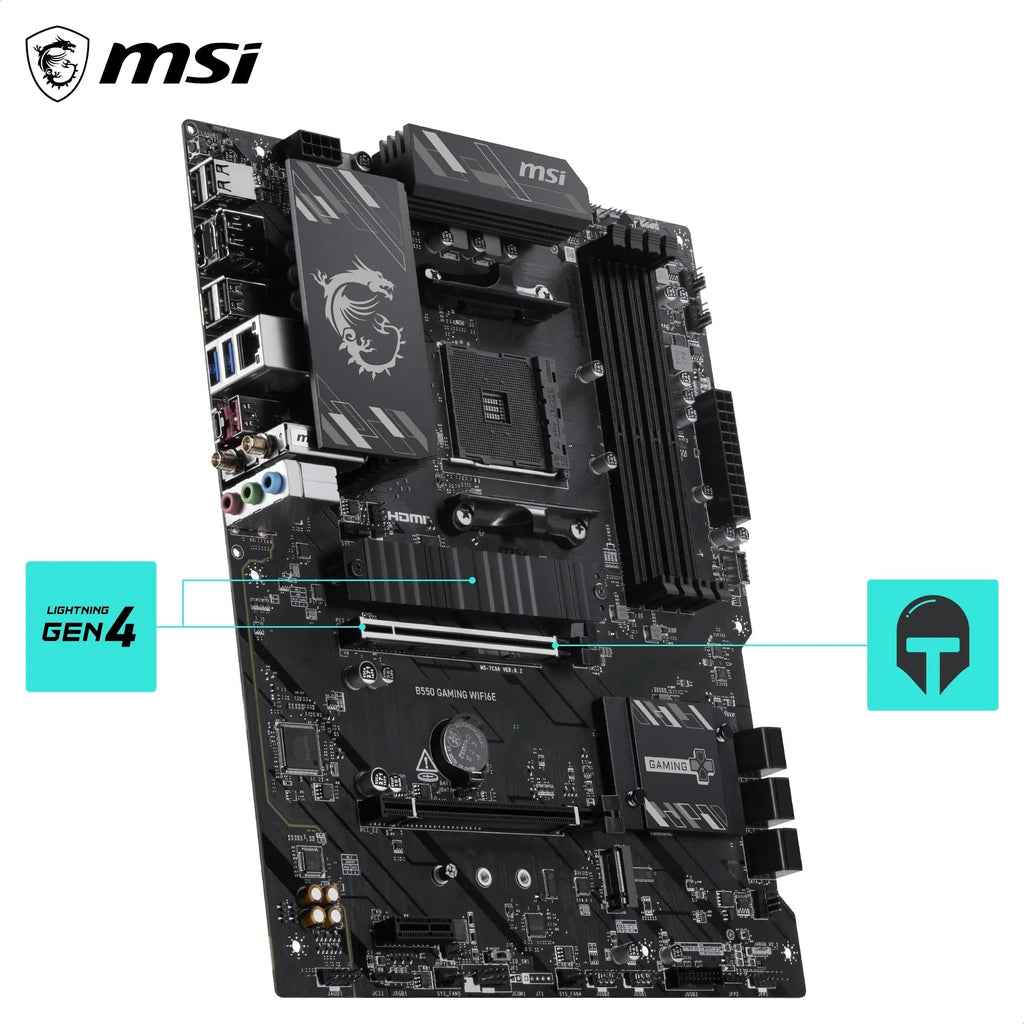 MSI B550 Gaming WIFI6E Motherboard, ATX - Supports AMD Ryzen 5000 Series, 5000 G-Series, 4000 G-Series and 3000 Series Processors, AM4 - DDR4 Memory Boost 4800+MHz/OC, PCIe 4.0 x16, M.2 Gen4, 1G LAN