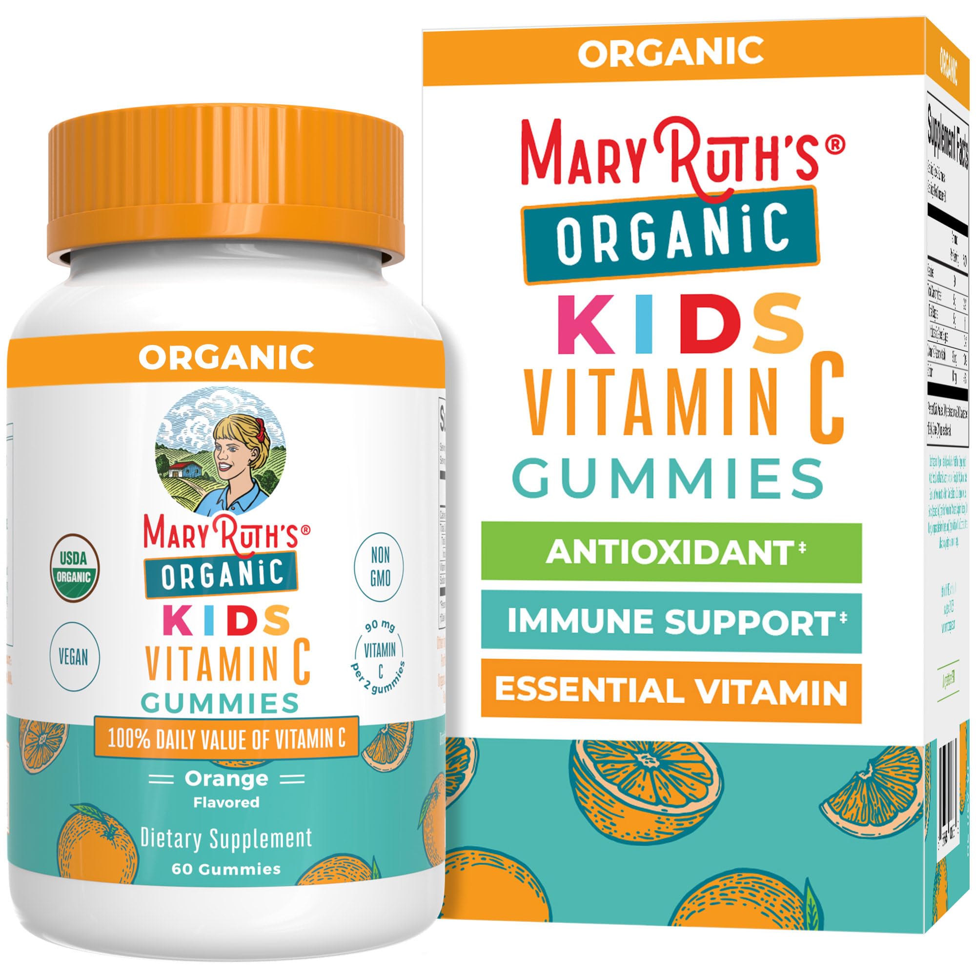 MARYRUTH'S Kids Vitamin C Gummies, 60 Servings, Immune Support Supplement