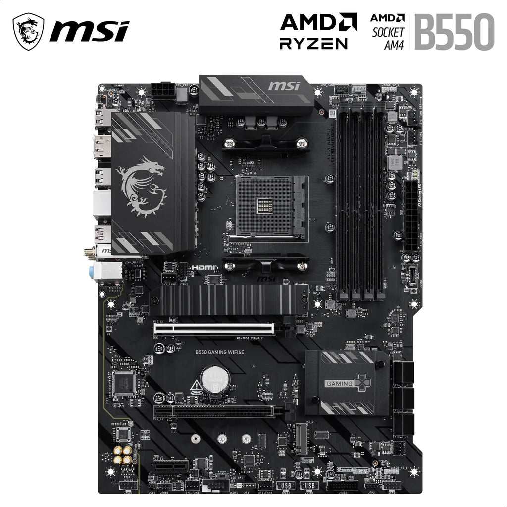 MSI B550 Gaming WIFI6E Motherboard, ATX - Supports AMD Ryzen 5000 Series, 5000 G-Series, 4000 G-Series and 3000 Series Processors, AM4 - DDR4 Memory Boost 4800+MHz/OC, PCIe 4.0 x16, M.2 Gen4, 1G LAN