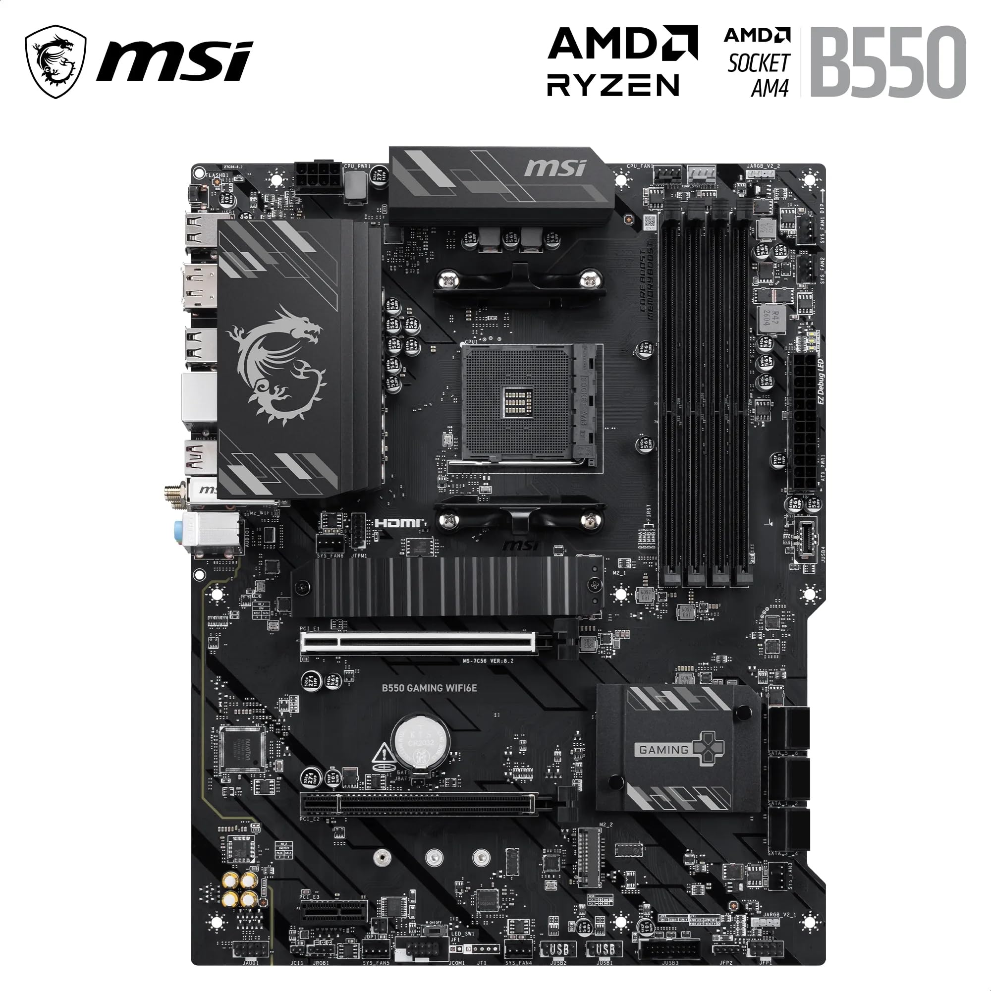 MSI B550 Gaming WIFI6E Motherboard, ATX - Supports AMD Ryzen 5000 Series, 5000 G-Series, 4000 G-Series and 3000 Series Processors, AM4 - DDR4 Memory Boost 4800+MHz/OC, PCIe 4.0 x16, M.2 Gen4, 1G LAN