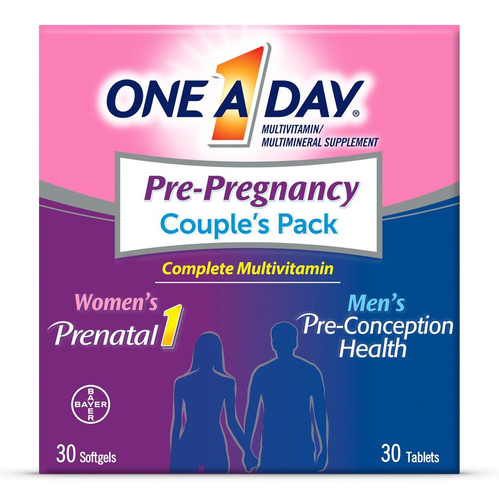 One A Day Men's & Women's Pre-Pregnancy Multivitamin Softgel including Vitamins A, Vitamin C, Vitamin D, B6, B12, Folic Acid & more, 30+30 Count, Supplement for Before, During, and Postnatal