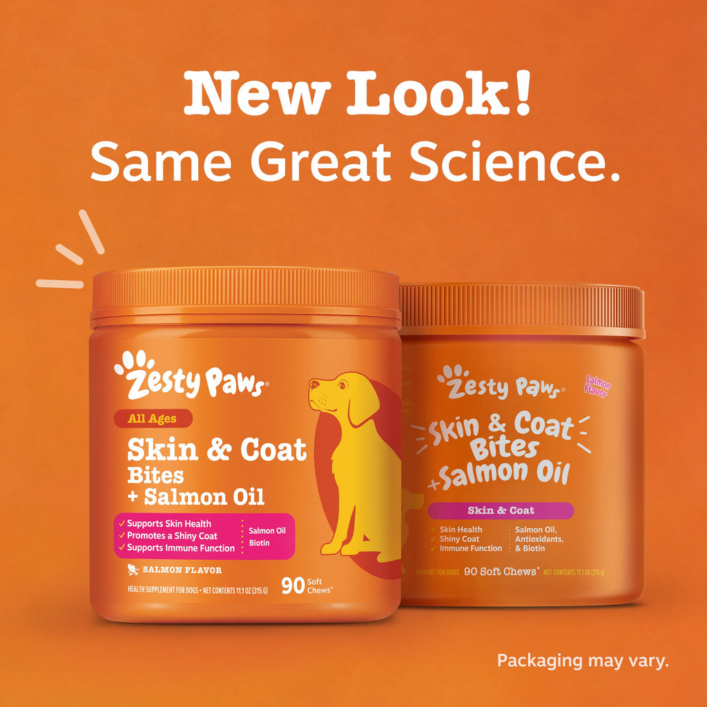 Zesty Paws Salmon Oil for Dogs Skin and Coat, Omega 3 Fish Oil Chews, Dog Allergy Relief Chews, Itch Relief Supplement, 90 Count, Salmon Flavor