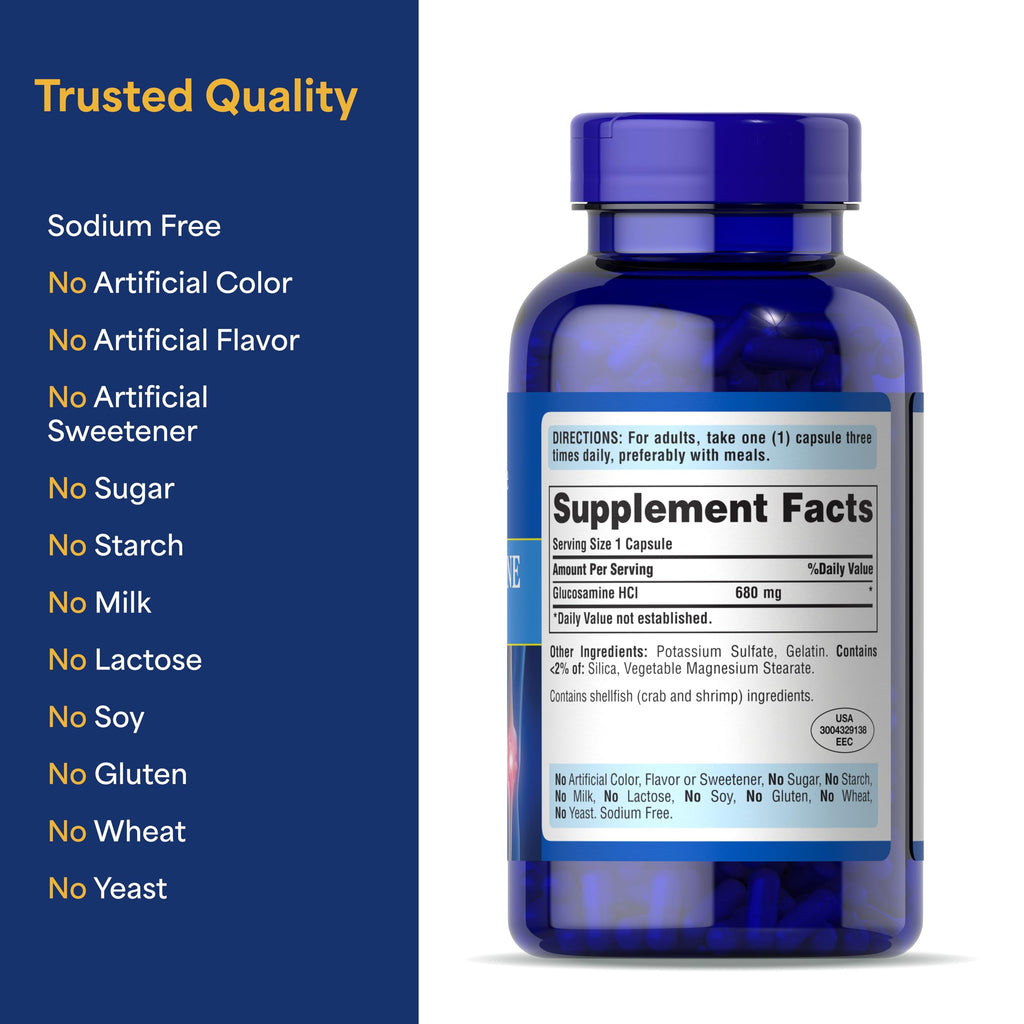 Puritan's Pride Joint Formula Glucosamine HCI for Men and Women 680mg, Dietary Supplement for Joint Health, 80 Day Supply, 240 Capsules