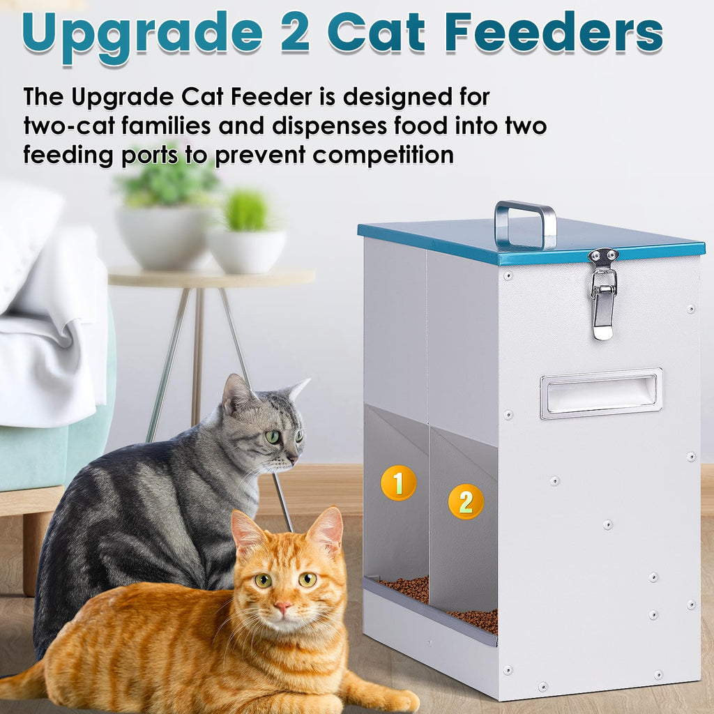 KHEARPSL Automatic Cat Feeder for 2 Cat, 42cups/10L Automatic Pet Feeder for Dogs and Cats, Multiple Cats Feeder Outdoor Large Capacity Galvanized Steel Gravity Pet Dog Dry Food Dispenser (10L)