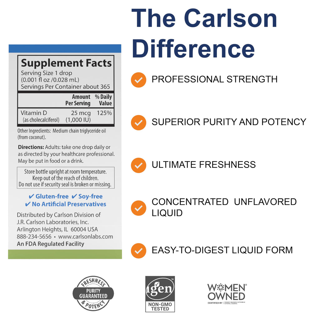 Carlson Super Daily D3 1000 IU (25 mcg) per Drop, 365 Drops (10.3 mL)