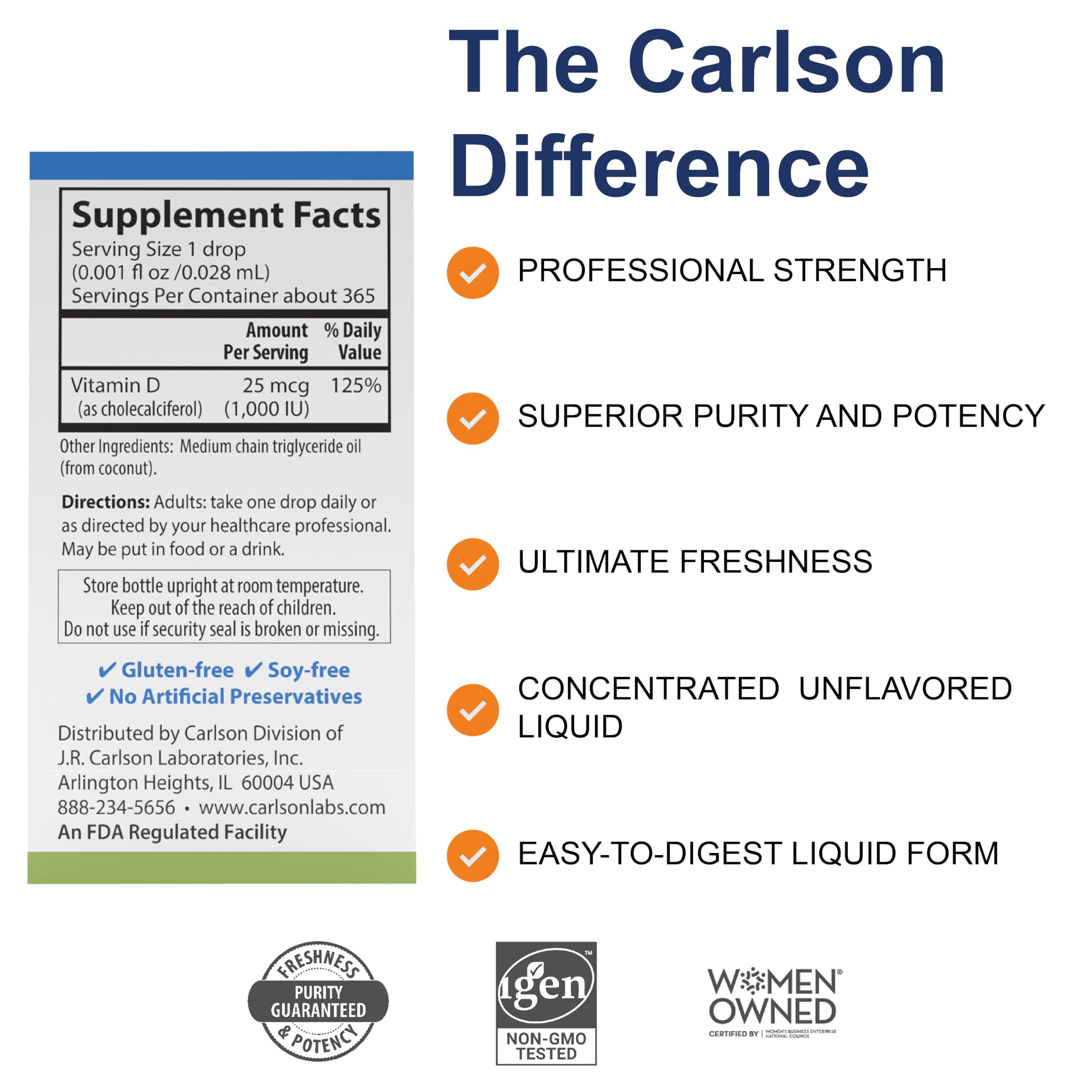 Carlson Super Daily D3 1000 IU (25 mcg) per Drop, 365 Drops (10.3 mL)