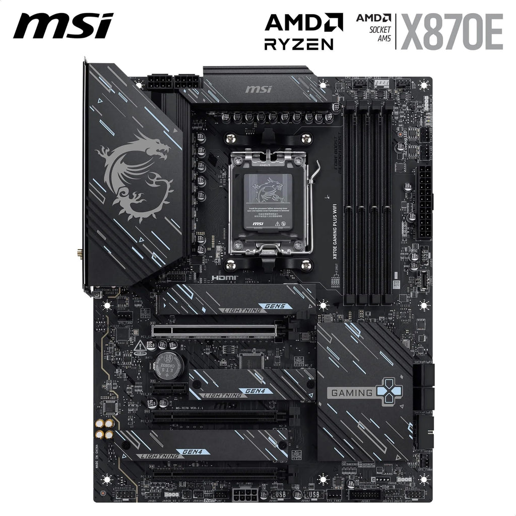 MSI X870E Gaming Plus WiFi Motherboard, ATX - Supports AMD Ryzen 9000/8000 / 7000 Processors, AM5-60A SPS VRM, DDR5 Memory Boost 8200+ MT/s (OC), PCIe 5.0 x16 & 4.0 x4, M.2 Gen5, Wi-Fi 7, 5G LAN