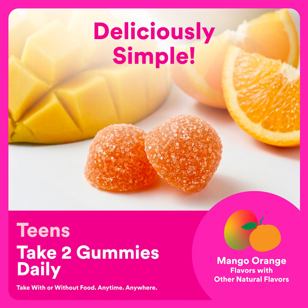 SmartyPants Teen Girl Multivitamin Gummies, Omega 3 (DHA/EPA), Vitamin C, D3, B12, Vitamin A, K & Zinc, Biotin to Support Hair, Skin & Nails, Gluten Free, 60 Count (30 Day Supply)