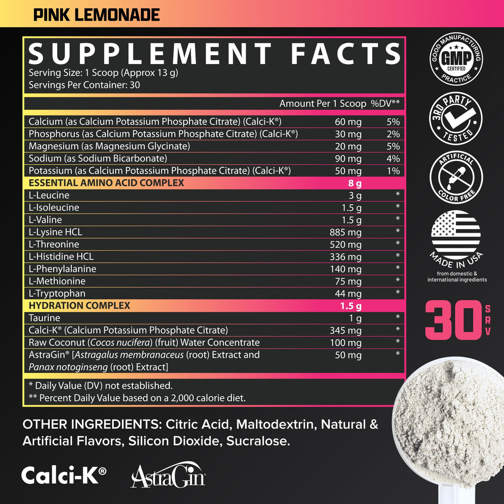 Nutrex Research EAA Hydration | EAAs + BCAA Powder | Muscle Recovery, Strength, Muscle Building, Endurance | 8G Essential Amino Acids + Electrolytes | (Packaging My Vary) 30 Servings (Pink Lemonade)
