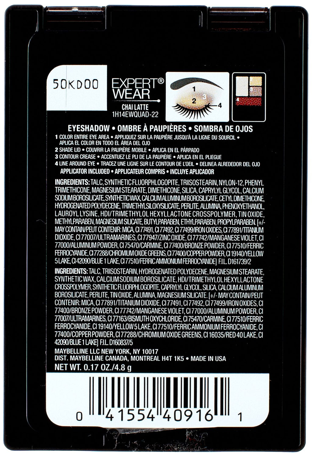 Maybelline Expert Wear Eyeshadow Quads, Chai Latte, 0.17 oz.
