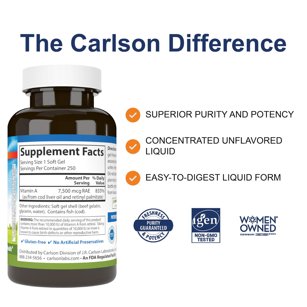 Carlson Vitamin A, 25000 IU (7500 mcg RAE), Vision Health, 250 Softgels