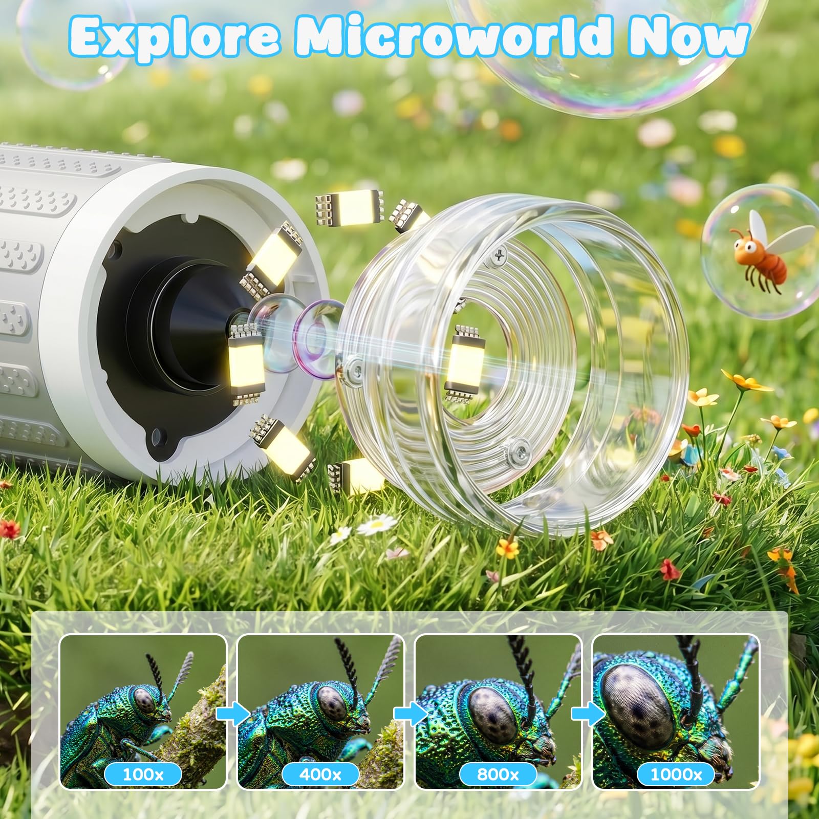 ASPOVEN Kids Microscope, 1000X with 3.0" Large IPS Screen (White)