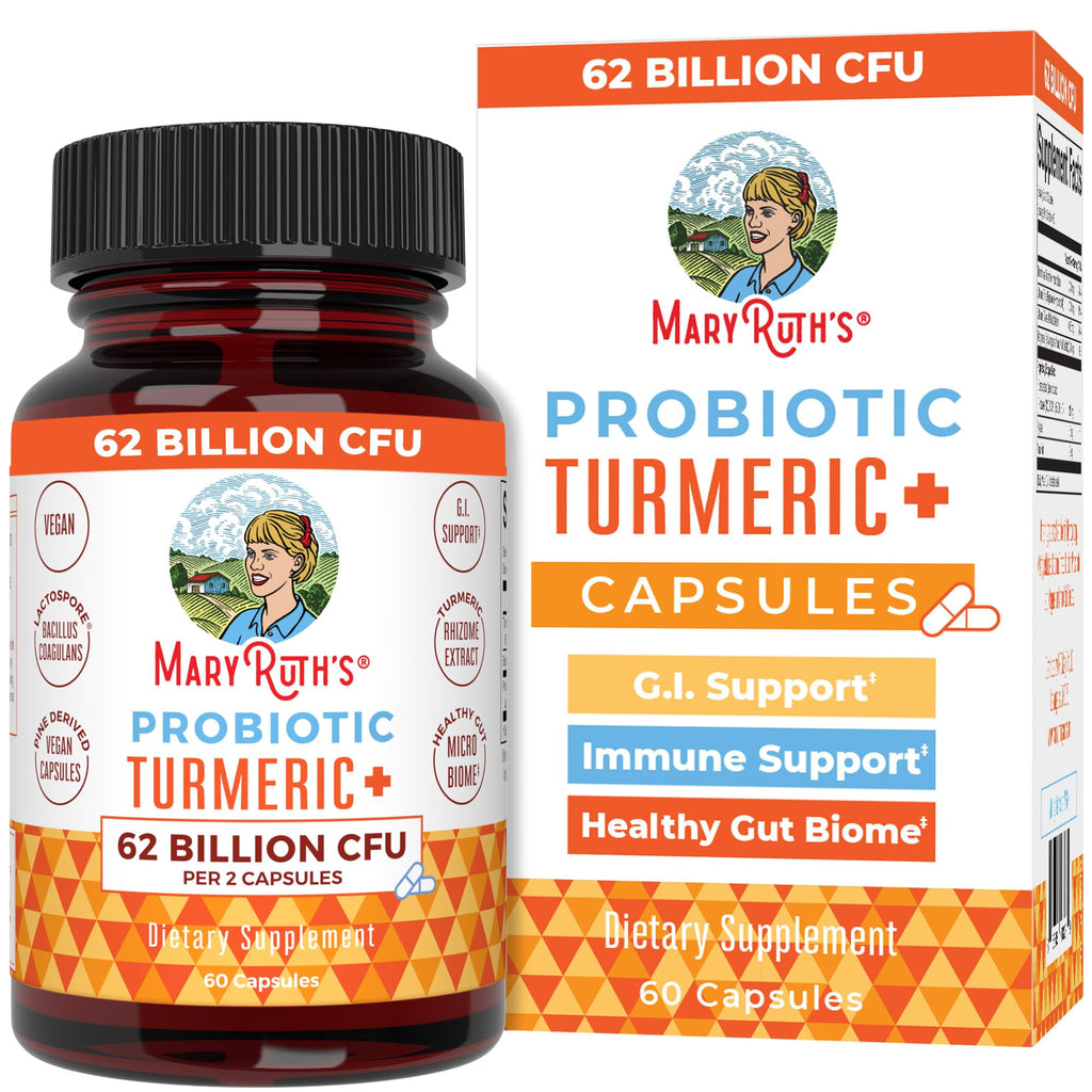 MARYRUTH'S Probiotic Turmeric Curcumin + Extra GI Support, Vegan, 60 Count
