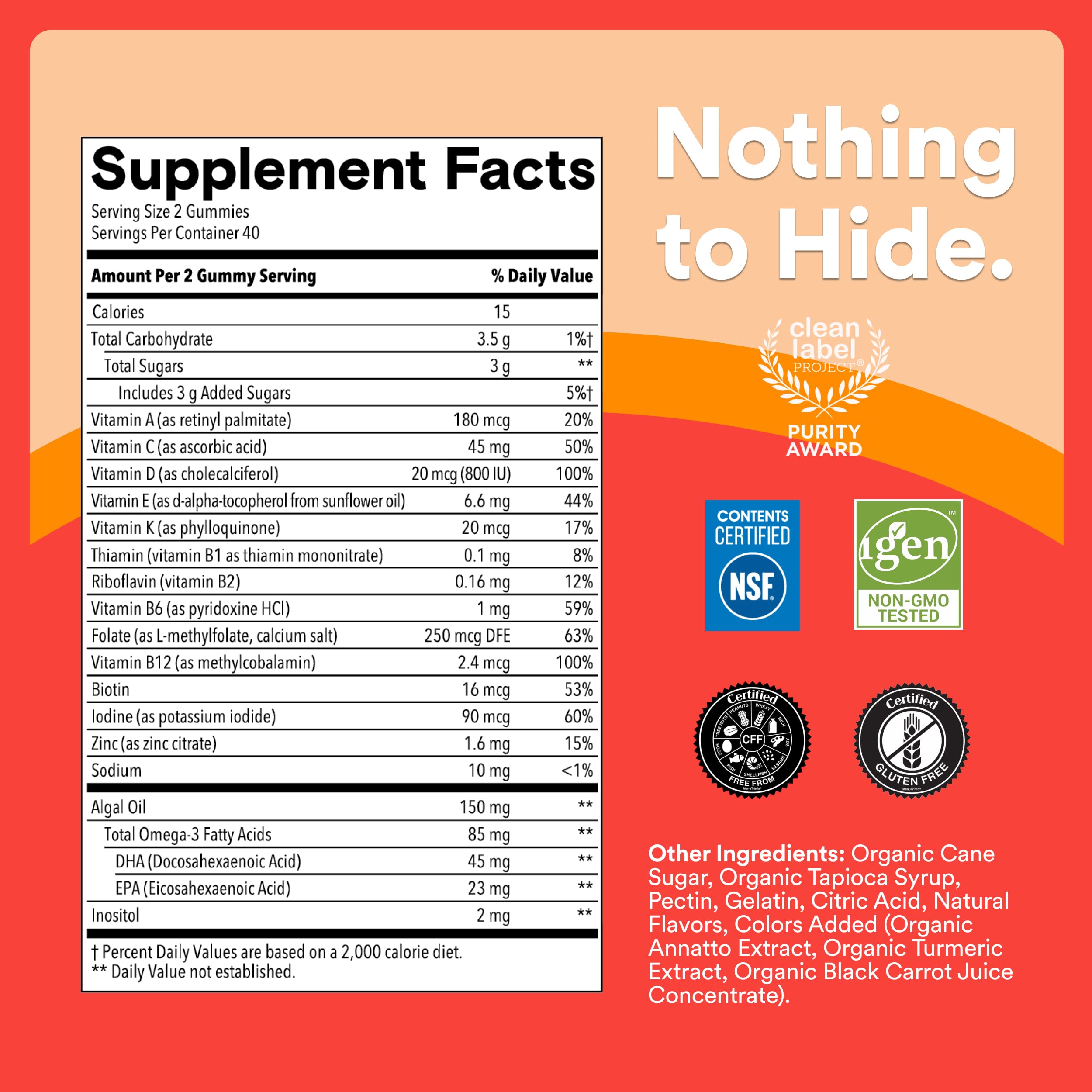 SmartyPants Kids Multivitamin Gummies, Omega 3 (DHA/EPA), Vitamins D3, C, B12, B6, Vitamin A, K & Zinc, Gluten Free, Three Fruit Flavors, 80 Count (40 Day Supply)