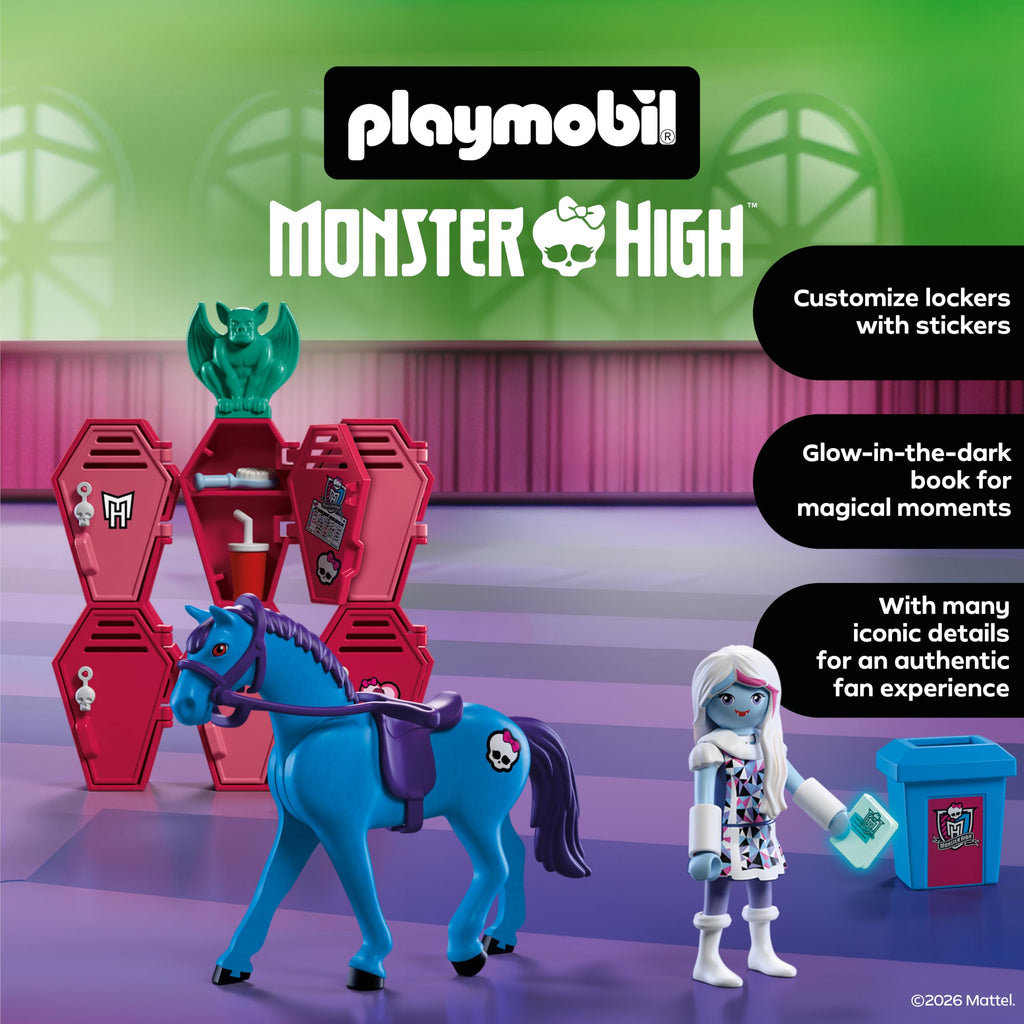 Playmobil | Monster High | Monster High Abbey at the Lockers | School Hallway Scene with Abbey Bominable, Nightmare, Glow Book & Lockers | for Fans Aged 5+ | 72146