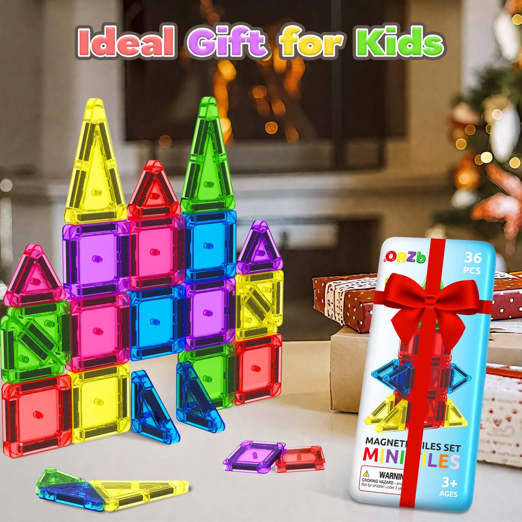 Magnetic Tiles Mini Travel Toddler Set, Magnetic Blocks Building Kids Toys & Games, Montessori Preschool Classroom Must Haves Educational Learning Sensory Toys for 3+ Year Old Boys Girls Birthday Gift