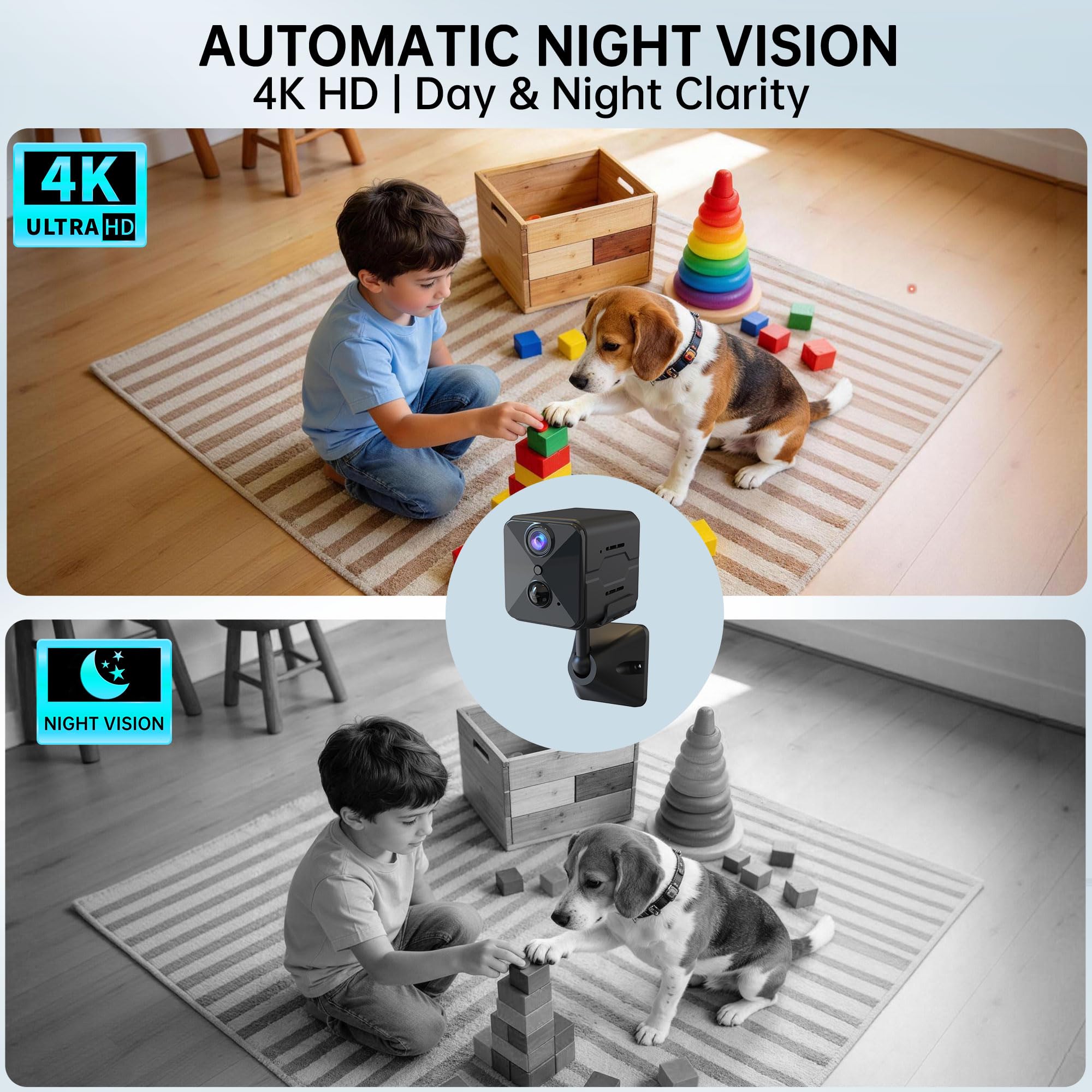 aidowocam 2026 Upgraded 4K HD Mini Security Camera, Wireless WiFi Indoor Nanny Cam with Night Vision, Motion Detection, Remote Viewing & 100-Day Battery Life