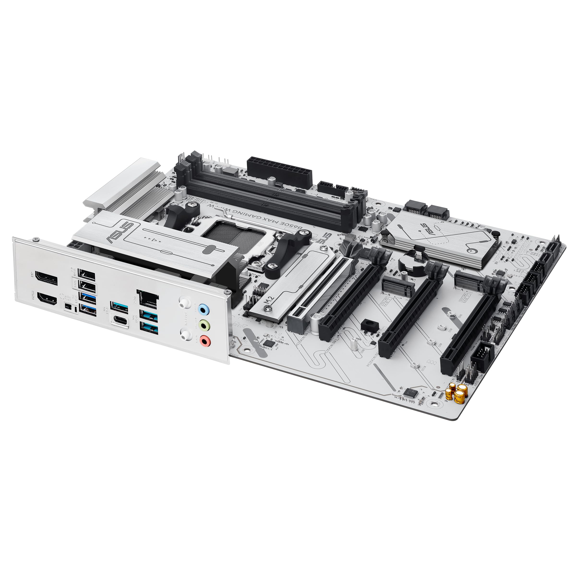 ASUS B650E MAX Gaming WiFi W – AMD B650 AM5 ATX Motherboard, White PCB, DDR5, PCIe 5.0, 3X M.2, Wi-Fi 6E, 2.5Gb LAN, USB 10Gbps Type-C, DisplayPort, HDMI™, BIOS Flashback™, Aura Sync, Advanced AI PC