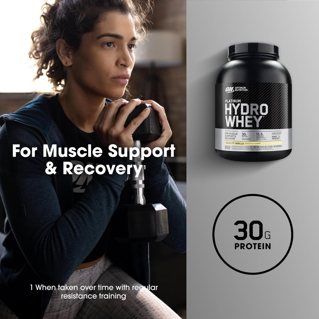 Optimum Nutrition Platinum Hydrowhey Protein Powder, 100% Hydrolyzed Whey Isolate Powder, Flavor: Velocity Vanilla, 3.5 Pounds (Packaging May Vary)