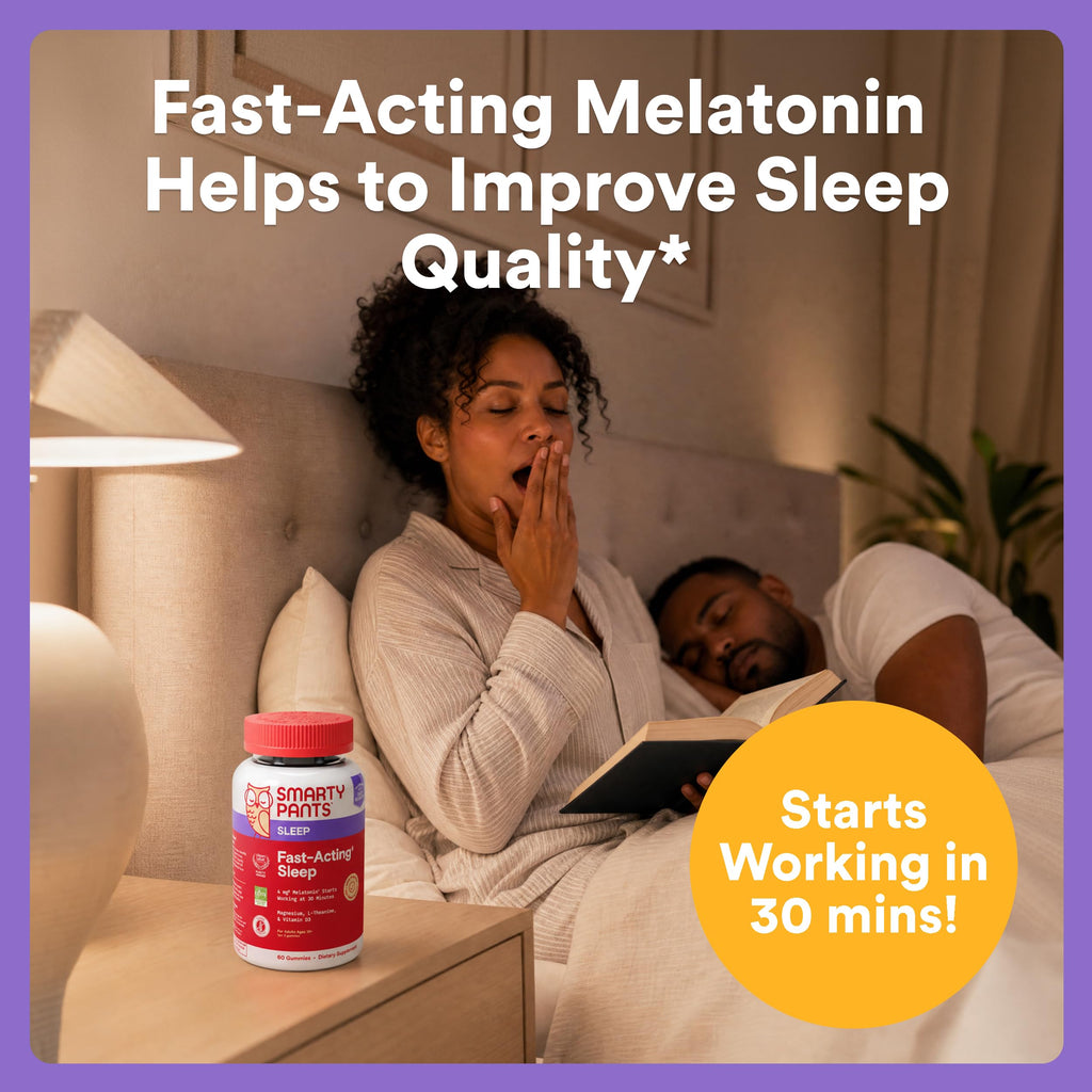 SmartyPants Adult Fast-Acting Sleep Gummies w/Melatonin, Magnesium, L-Theanine, Drug-Free, Gluten Free, Clean Label, Non-Habit Forming Sleep Aid, Blueberry BlackBerry Flavor, 60 Count (30 Day Supply)