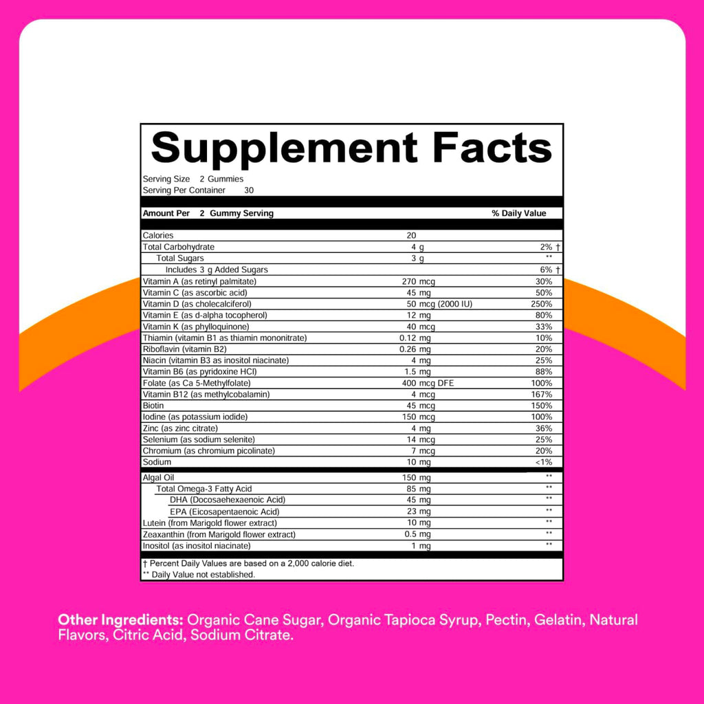 SmartyPants Teen Girl Multivitamin Gummies, Omega 3 (DHA/EPA), Vitamin C, D3, B12, Vitamin A, K & Zinc, Biotin to Support Hair, Skin & Nails, Gluten Free, 60 Count (30 Day Supply)