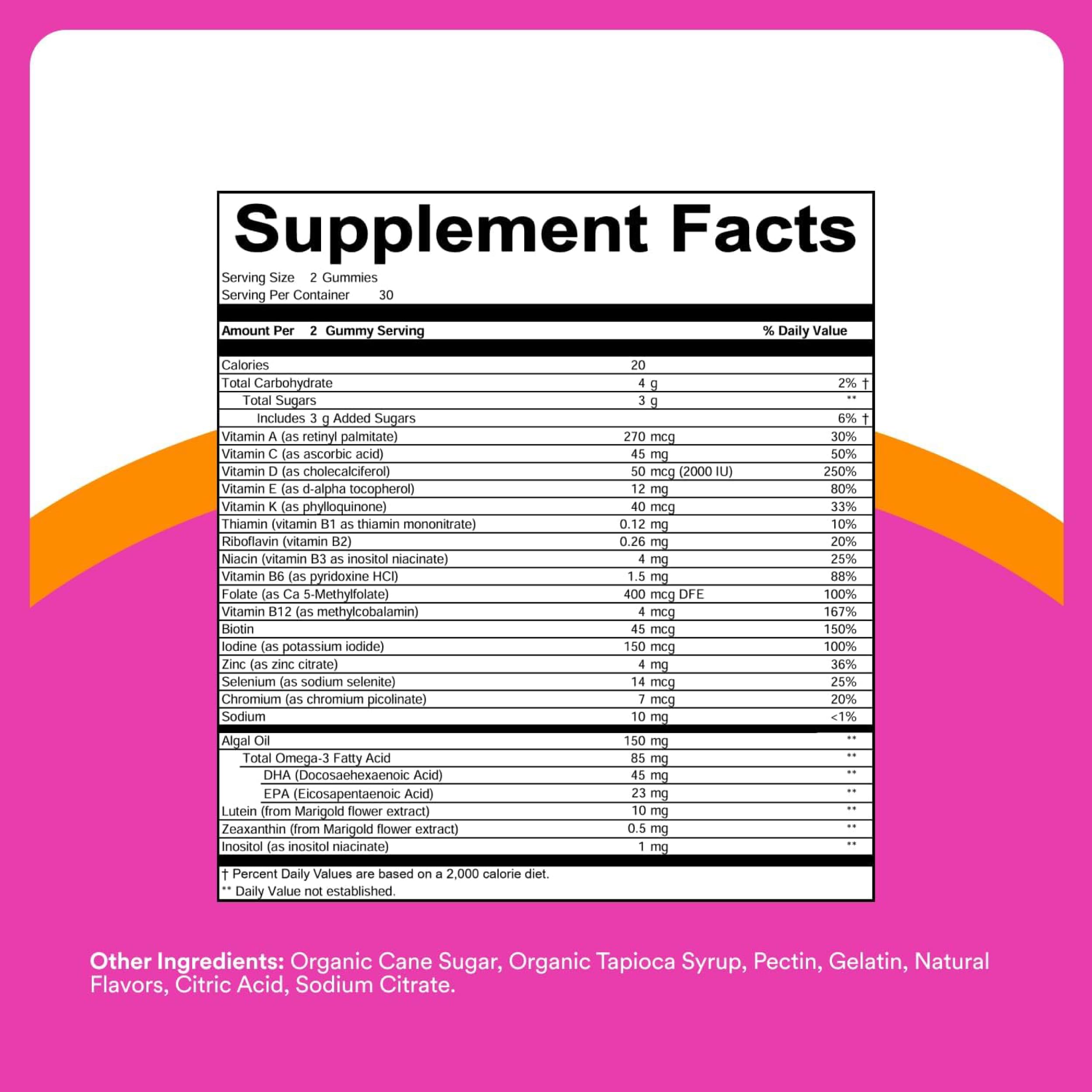 SmartyPants Teen Girl Multivitamin Gummies, Omega 3 (DHA/EPA), Vitamin C, D3, B12, Vitamin A, K & Zinc, Biotin to Support Hair, Skin & Nails, Gluten Free, 60 Count (30 Day Supply)