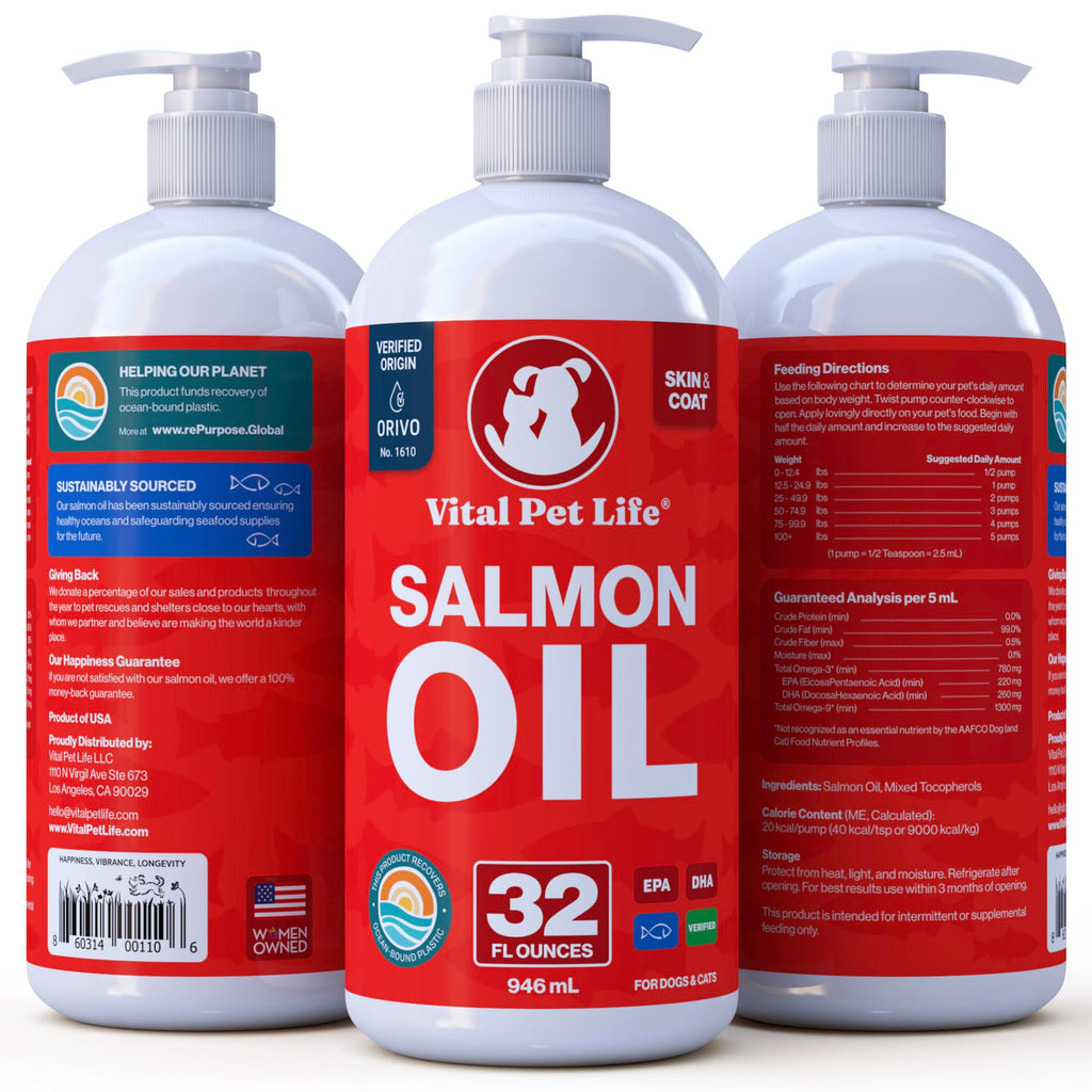 Salmon Oil for Dogs & Cats, Healthy Skin & Coat, Liquid Fish Omega 3, 32 oz