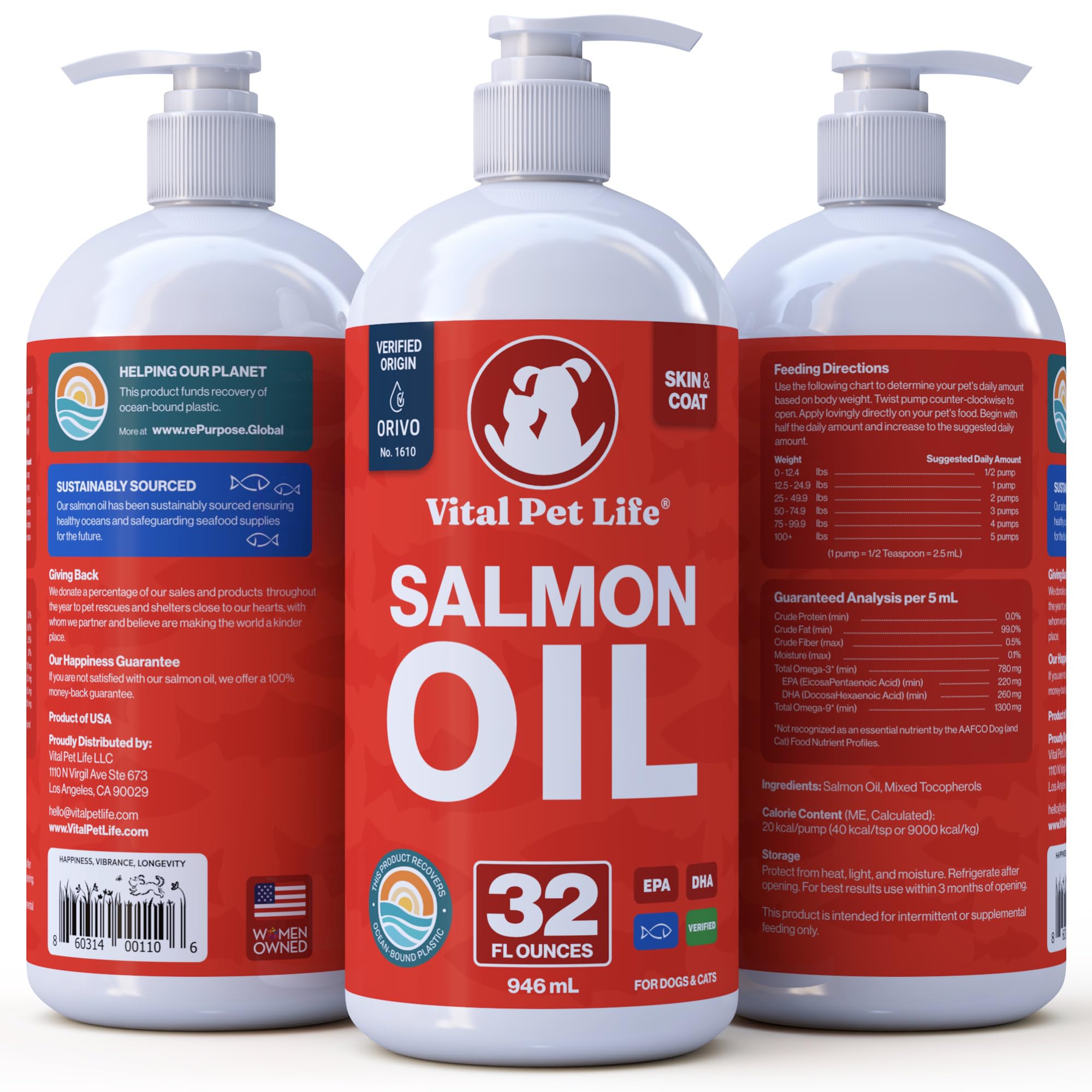 Salmon Oil for Dogs & Cats, Healthy Skin & Coat, Liquid Fish Omega 3, 32 oz