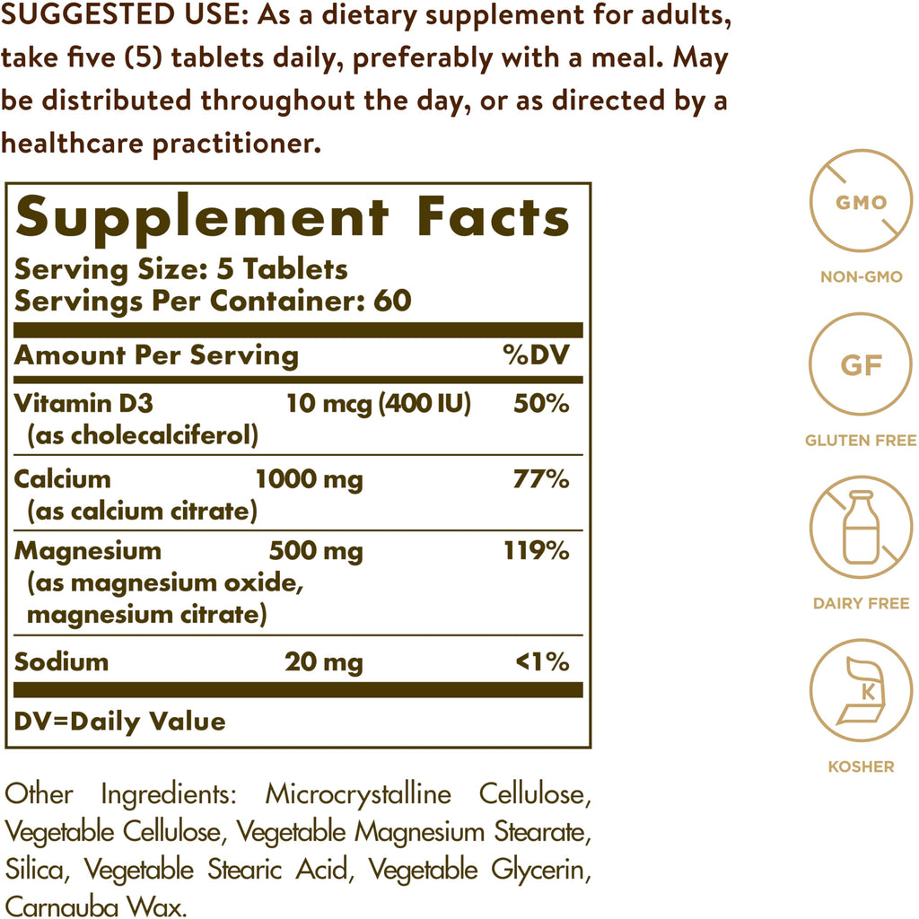 Solgar Calcium Magnesium with Vitamin D3, 300 Tablets - Promotes Healthy Bones, Supports Nerve & Muscle Function - Highly Absorbable Form - Non-GMO and Gluten Free - 60 Servings, (Pack of 2)