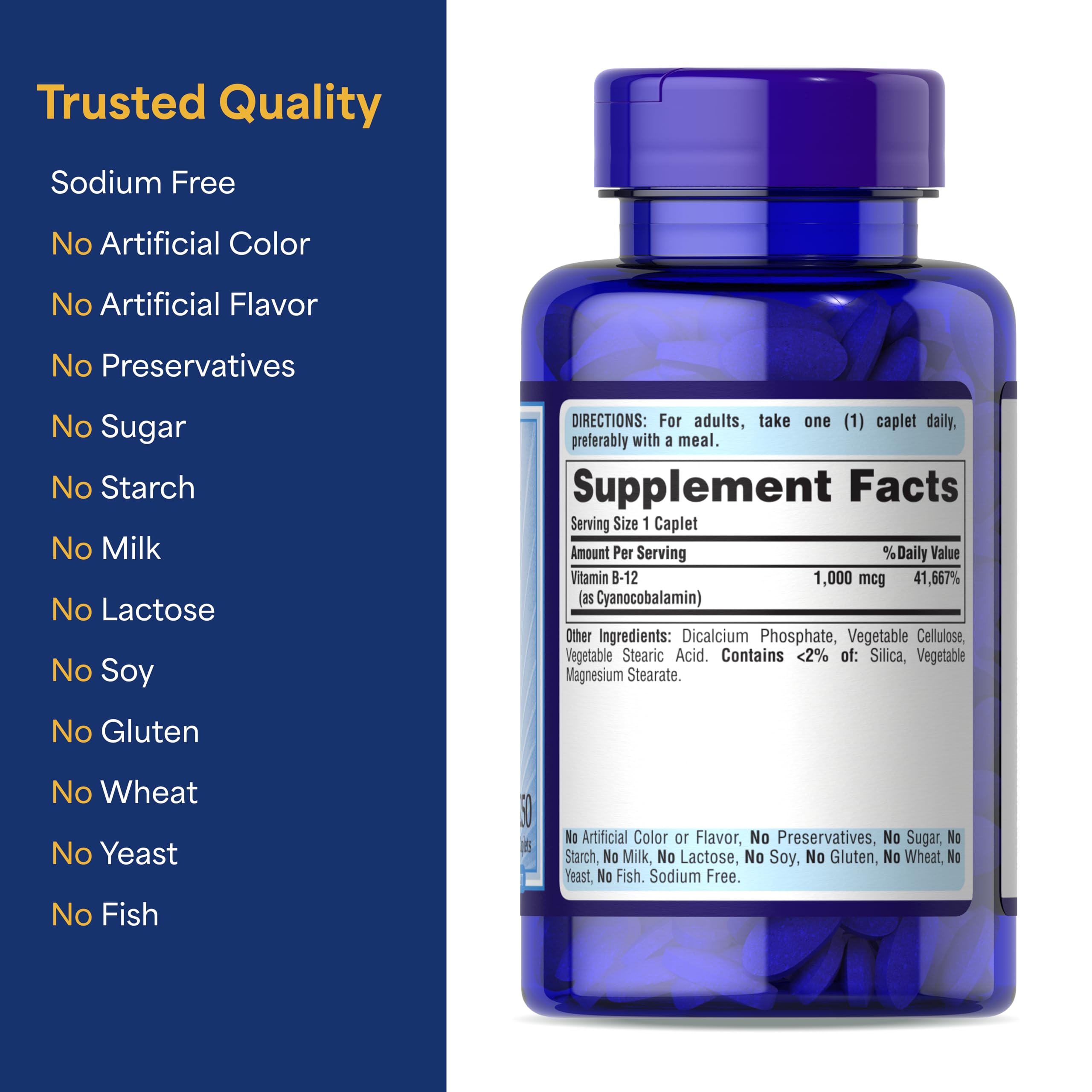 Puritan's Pride Timed Release Vitamin B-12 1000mcg, Vegetarian Dietary Supplement for Energy Metabolism, Heart, Circulatory, and Nervous System Health Support, 8 Month Supply, 250 Caplets