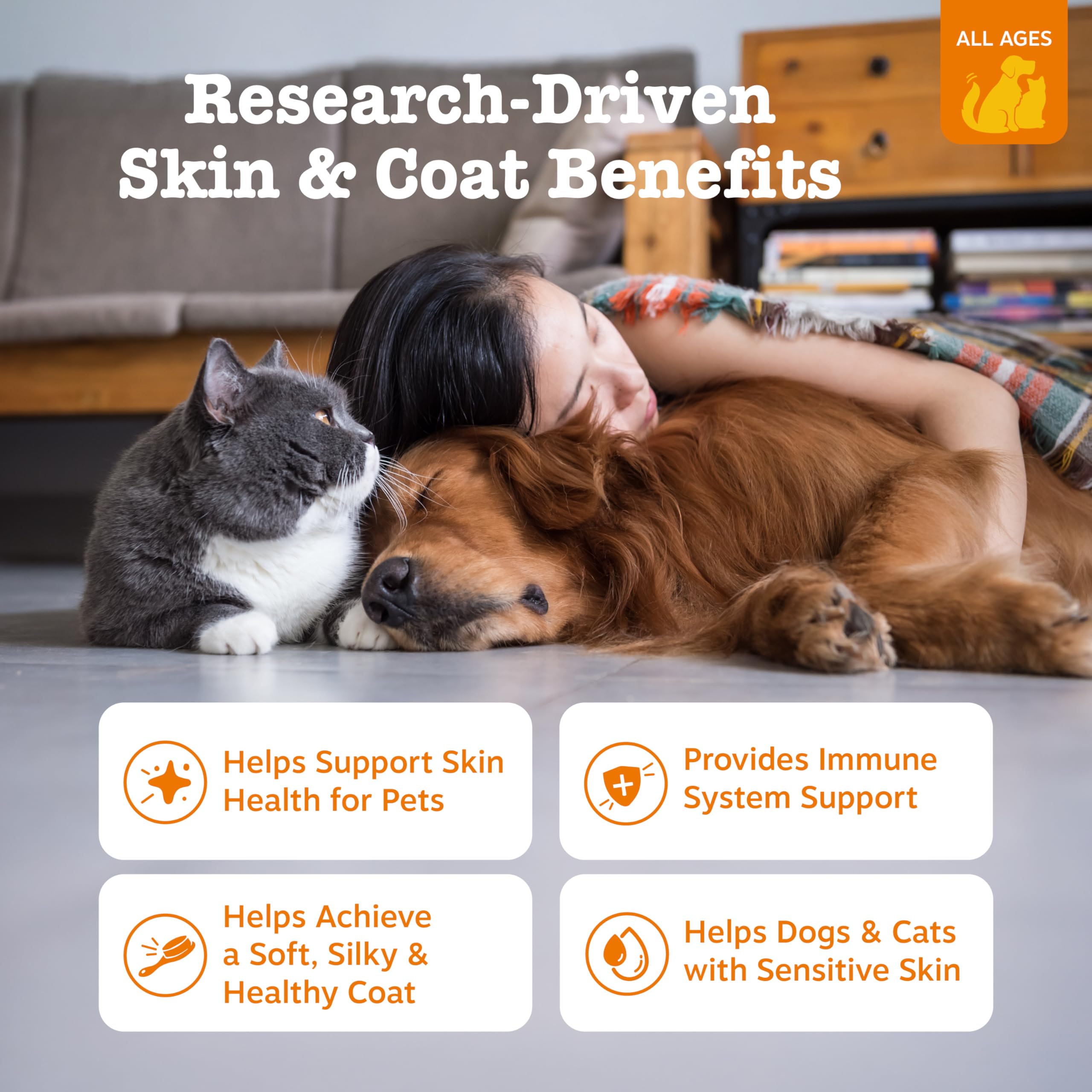 Zesty Paws Wild Alaskan Fish Oil for Dogs & Cats - Pollock & Salmon Oil Blend - Omega 3 Fatty Acids EPA & DHA for Pets - for Sensitive Skin + Coat Health - Immune System Support - 32 fl oz