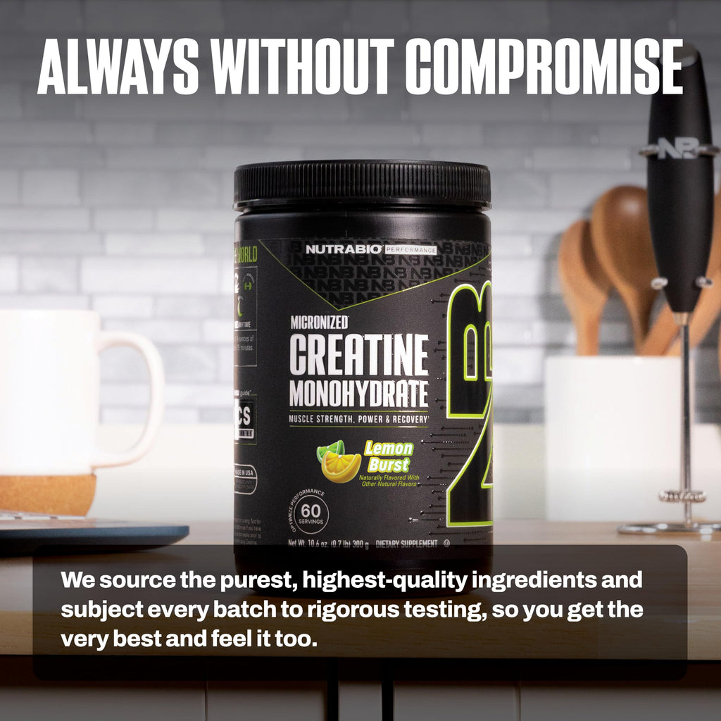 NutraBio Pure Micronized Creatine Monohydrate Powder Supplement, Lemon Burst, (300 g) - Supports Bulk Muscle Energy, Recovery, and Strength - HPLC Tested Creatine Powder Supplement for Men and Women