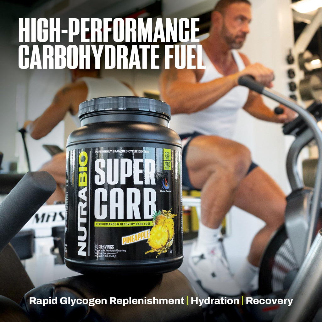 NutraBio Super Carb, Carbohydrate Powder with Cluster Dextrin & Electrolytes, Advanced Carb Supplement Powder for Workout Fuel, Performance, and Muscle Recovery, Cyclic Dextrin, Pineapple, 30 Sv