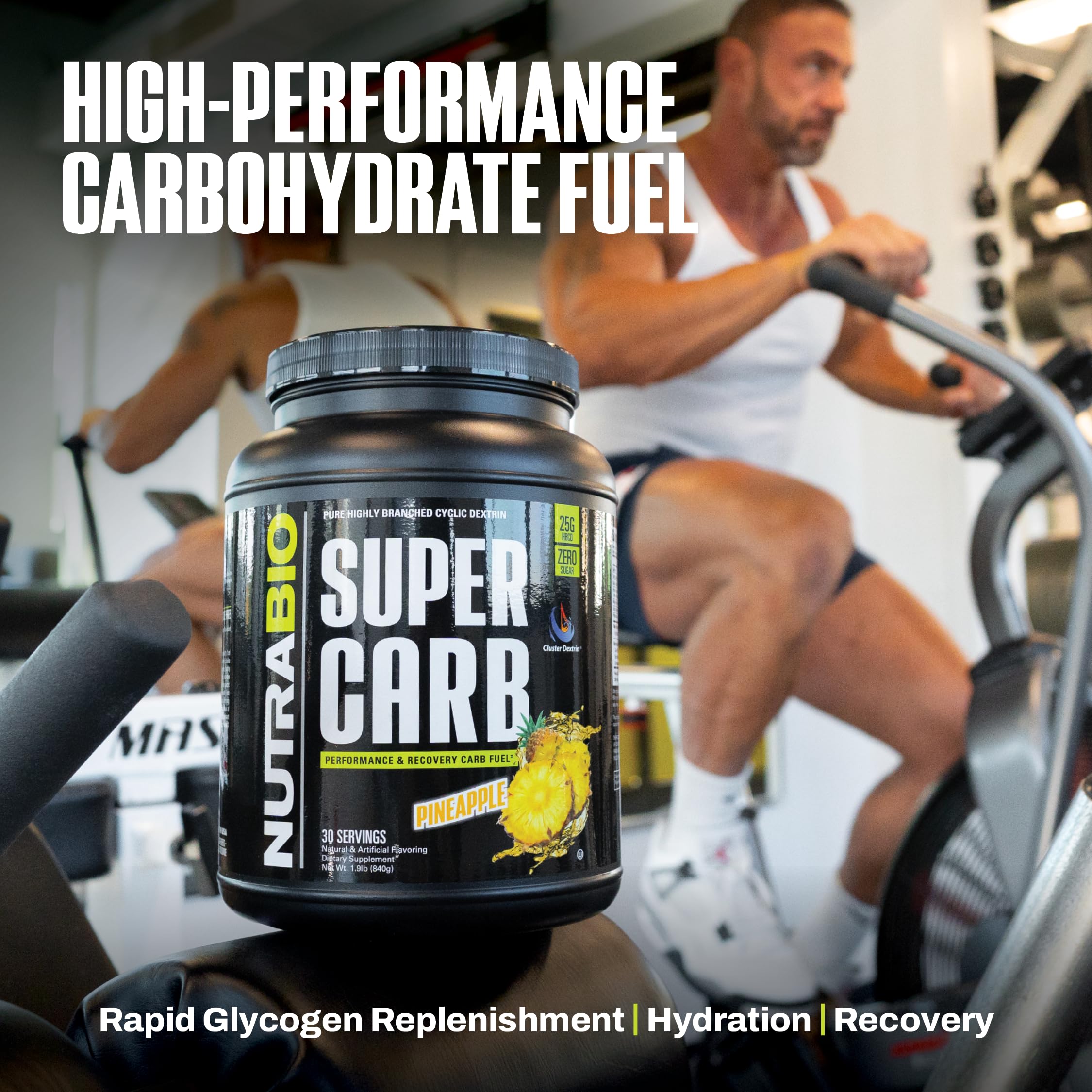 NutraBio Super Carb, Carbohydrate Powder with Cluster Dextrin & Electrolytes, Advanced Carb Supplement Powder for Workout Fuel, Performance, and Muscle Recovery, Cyclic Dextrin, Pineapple, 30 Sv