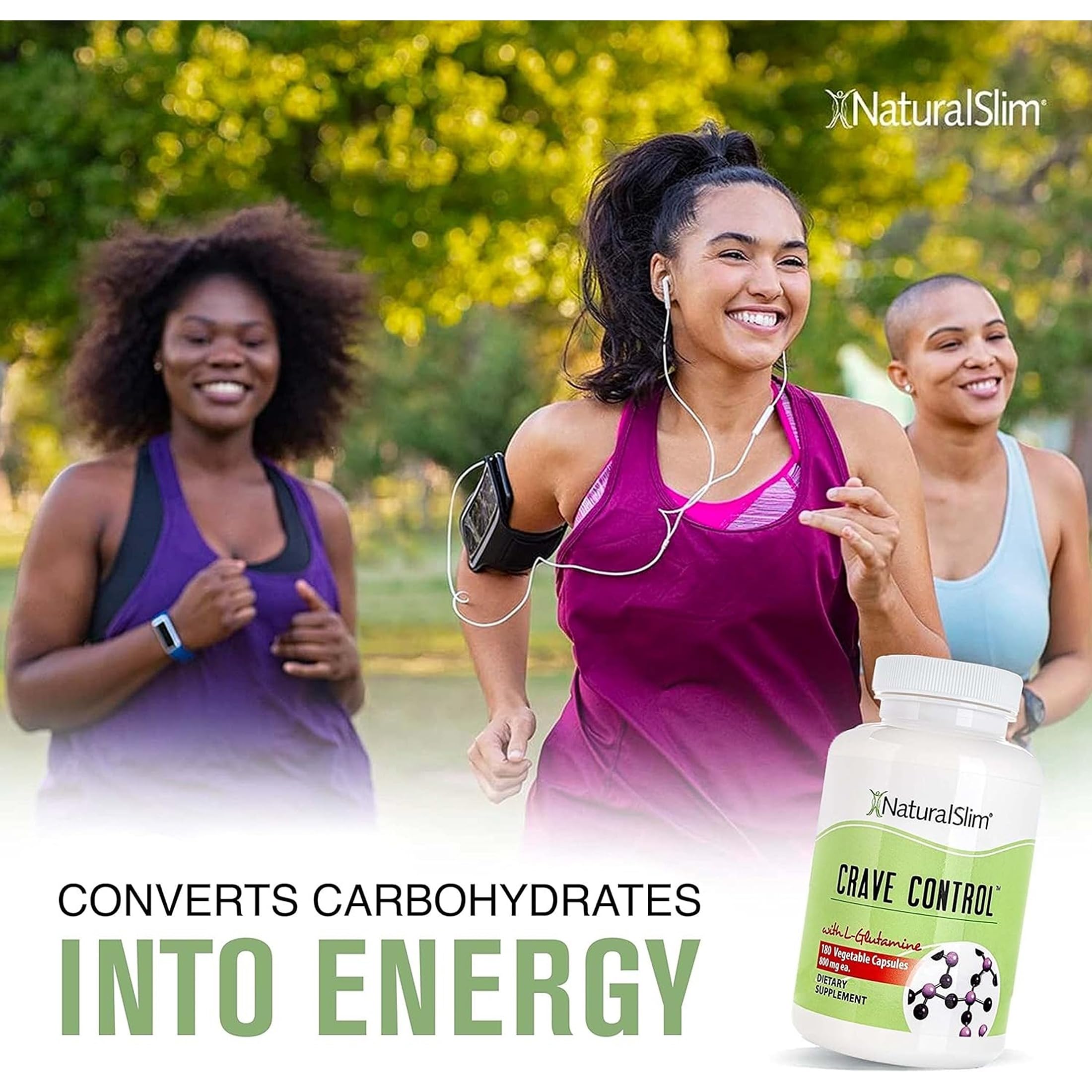 NaturalSlim Natural Appetite Suppressant - Craving Blocker Sugar & Refined Carbs Crave Control - Energy & Metabolism Booster with L Glutamine & Thiamine B1 Supplement - 180 Vegetable Capsules