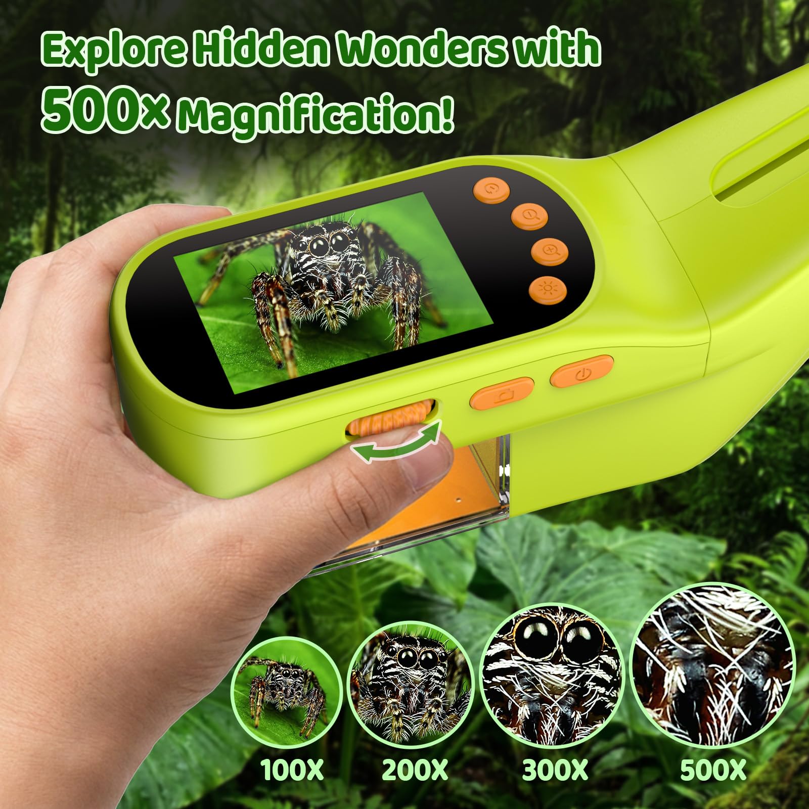 Handheld Microscope for Kids, Outdoor Explorer STEM Toy with Bonus Tools, 2.4" IPS Screen, Ergonomic Grip, Digital Camera, Photo/Video, Magnifier, Science Kit – Gift for Boys & Girls Age 3-12
