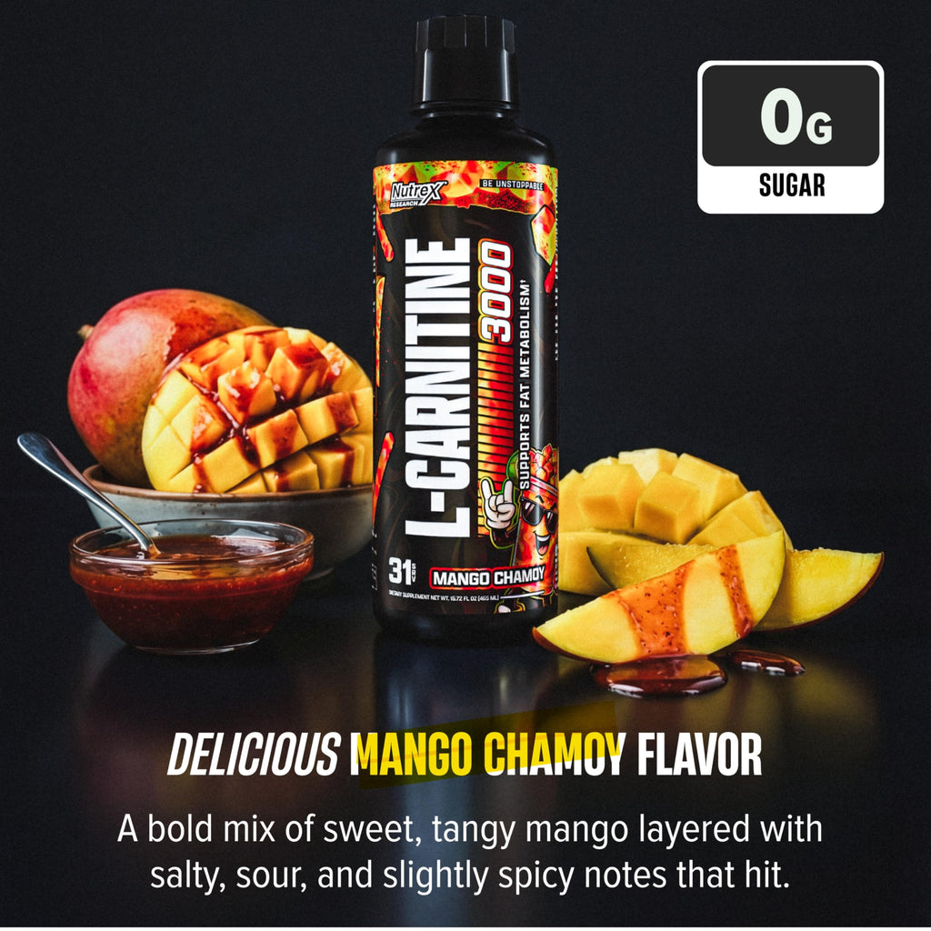 Nutrex Research Liquid Carnitine 3000 | Premium Liquid Carnitine, Stimulant Free, Fat Loss Support 16 Fl Oz (Mango Chamoy, 16 Fl Oz (Pack of 1)