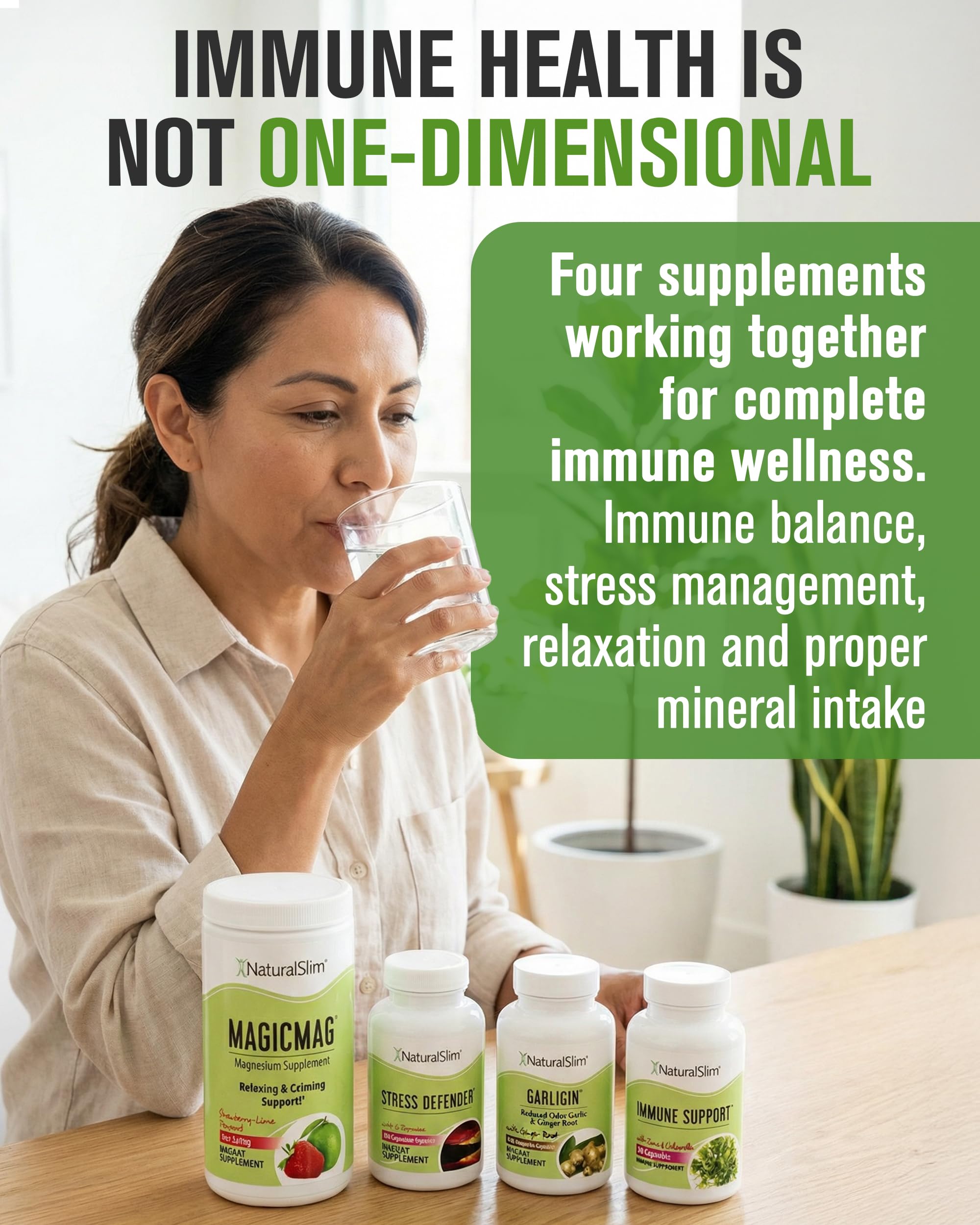 NaturalSlim Immune Support Supplement Kit, Vitamins and Supplements to Help Support a Strong Immune System with Garlic & Ginger, Magnesium Citrate, Cortisol Support, Zinc & Mineral Supplements