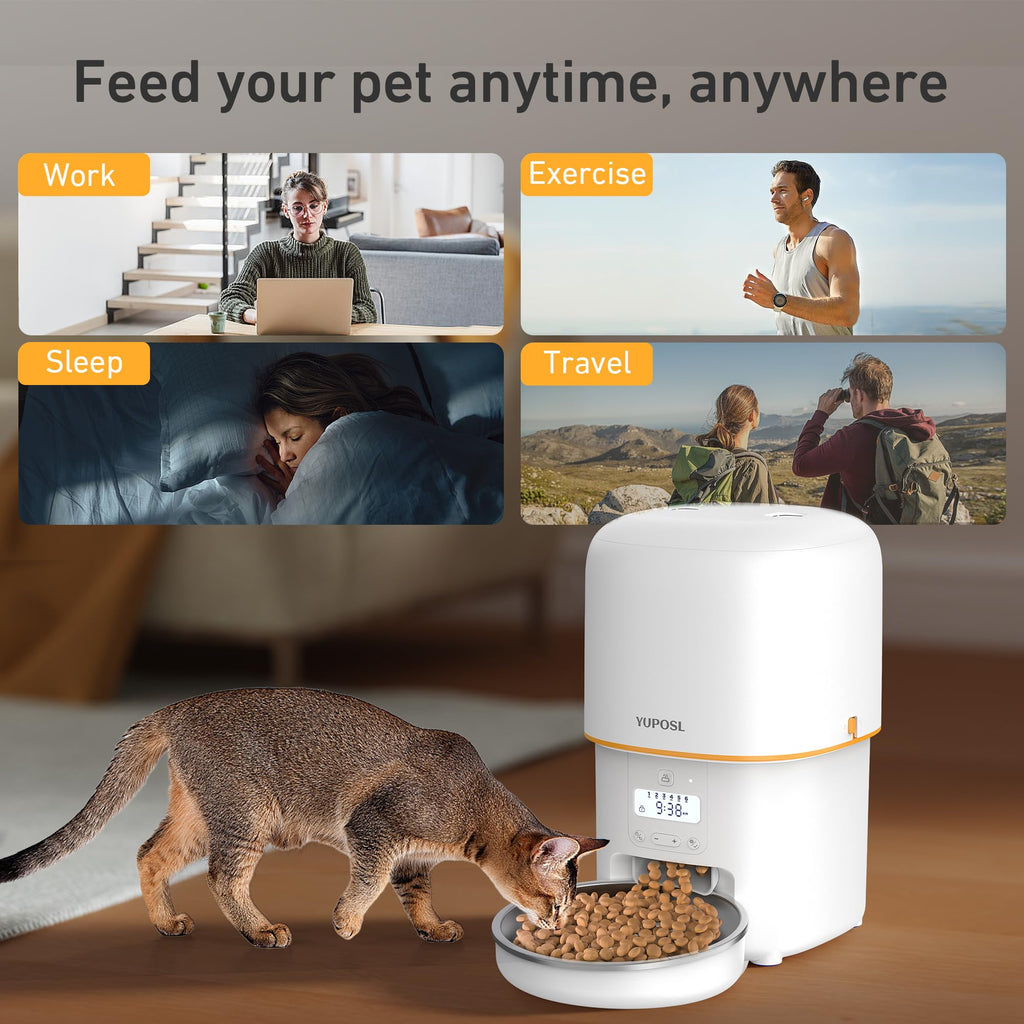 Automatic Cat Feeder, 3L Cat Food Dispenser with Anti-Jam Design, Over 180-day Battery Life, 1-6 Meals Per Day with Stainless Steel Cat Bowl, Keep Dry Food Fresh, Timed Pet Feeder Also for Small Dog